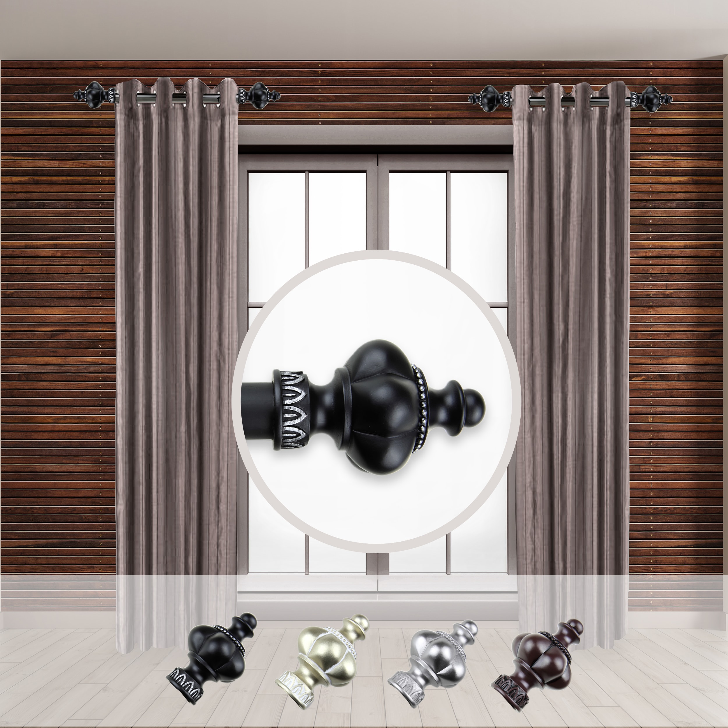 Hart & Harlow LO-SIDE100-10-2 Karl 1-in 12-in to 20-in Black Steel Side curtain rod with Finials