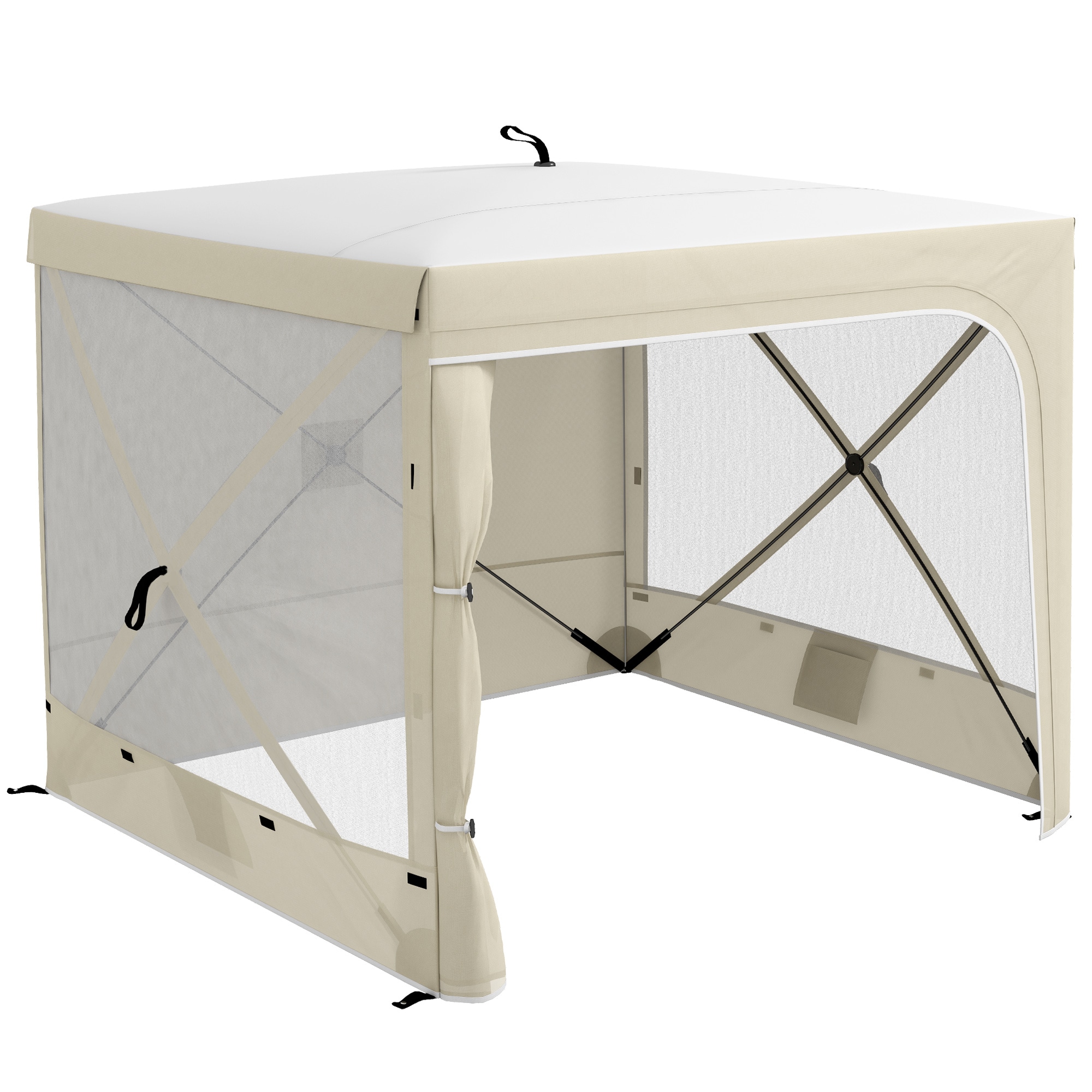 Outsunny 7ft x 8ft Pop Up Canopy Tent UV-Resistant Camping Tent Event Shelter with Curtains Nettings and Carrying Bag for Garden Patio Hiking Backpacking and Travelling White