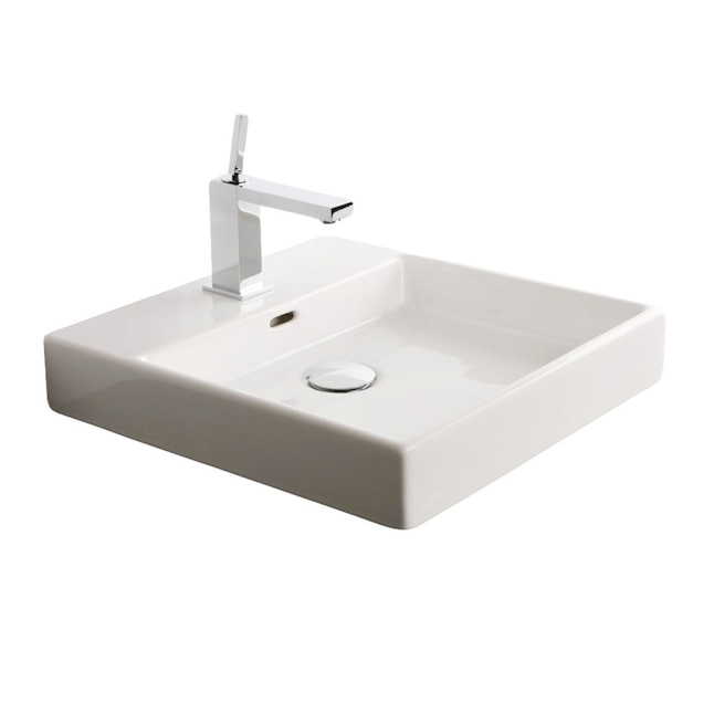 Ws Bath Collections Plain Ceramic White Vessel Square Modern Bathroom Sink With Overflow Drain 17 7 In X The Sinks Department At Com - Plain White Bathroom Sink