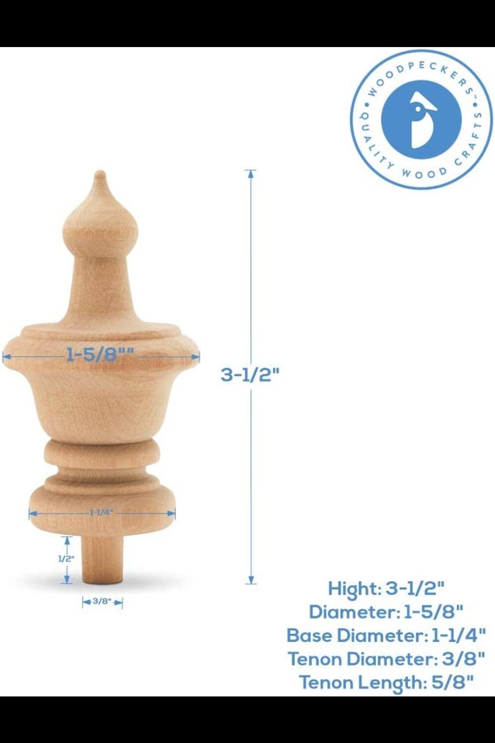 Small Wood Finials, 1-1/2 inch Wooden Finials for Crafting, DIY Décor, and  Wooden Finial Crafts, Pack of 12, by Woodpeckers