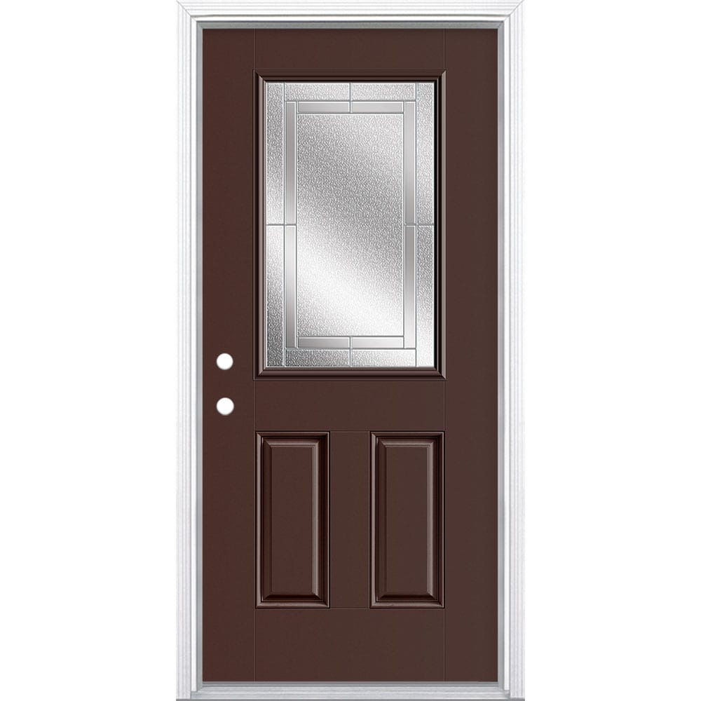 Masonite 3419962 Focus 36-in x 80-in x 4-9/16-in Fiberglass Half lite Right-hand inswing Bisque Painted Prehung Front Door with Brickmould Insulating core