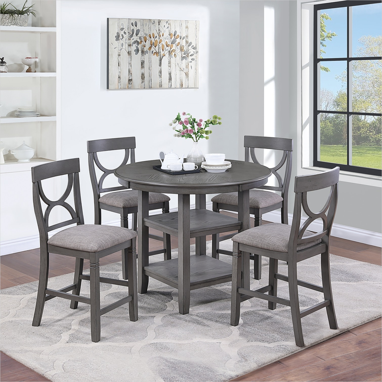 FlowLuxe Gray-Toned MDF Counter-Height 5-Piece Dining Set with Storage ...
