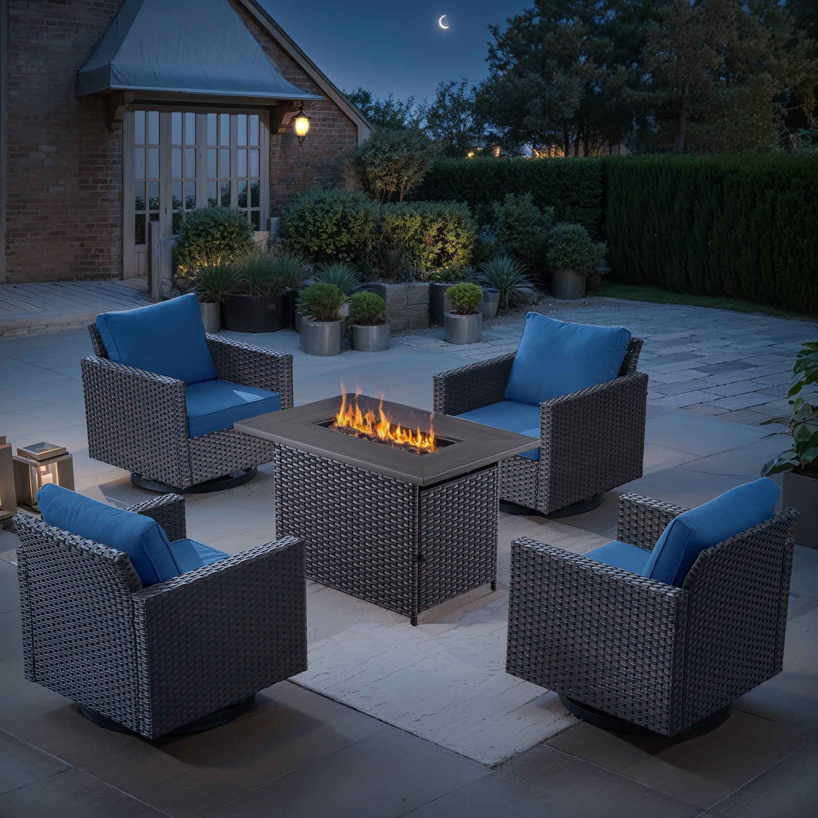  PA122122144-1 PAnorama Series 5 -Piece Wicker Patio Conversation Set with Navy Cushions