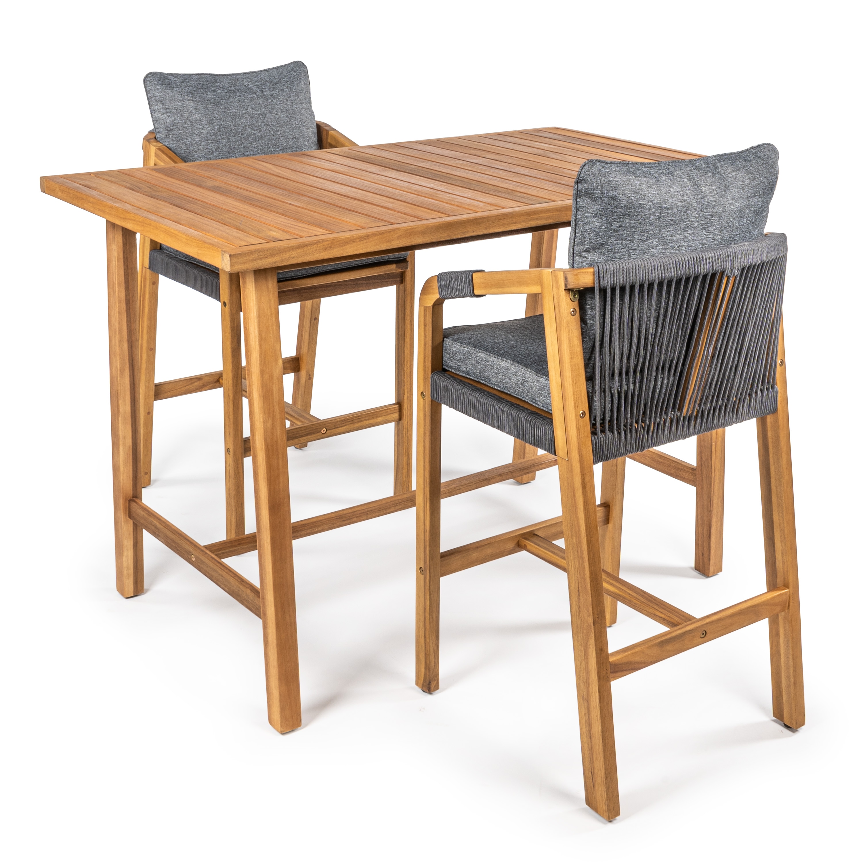 JONATHAN  Y DNG2000B-3SET Porto Modern Coastal Gray/Teak Brown Acacia Patio Bar