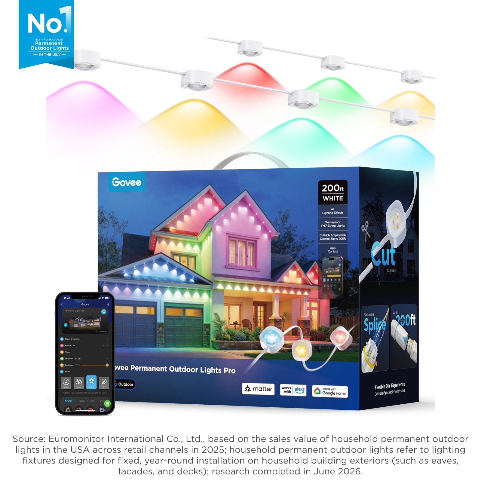 Govee Matter Certified 200-ft Plug in White Indoor String Light with 120 Color changing -Light LED Mini Bulbs Bluetooth and Wi-Fi Compatibility