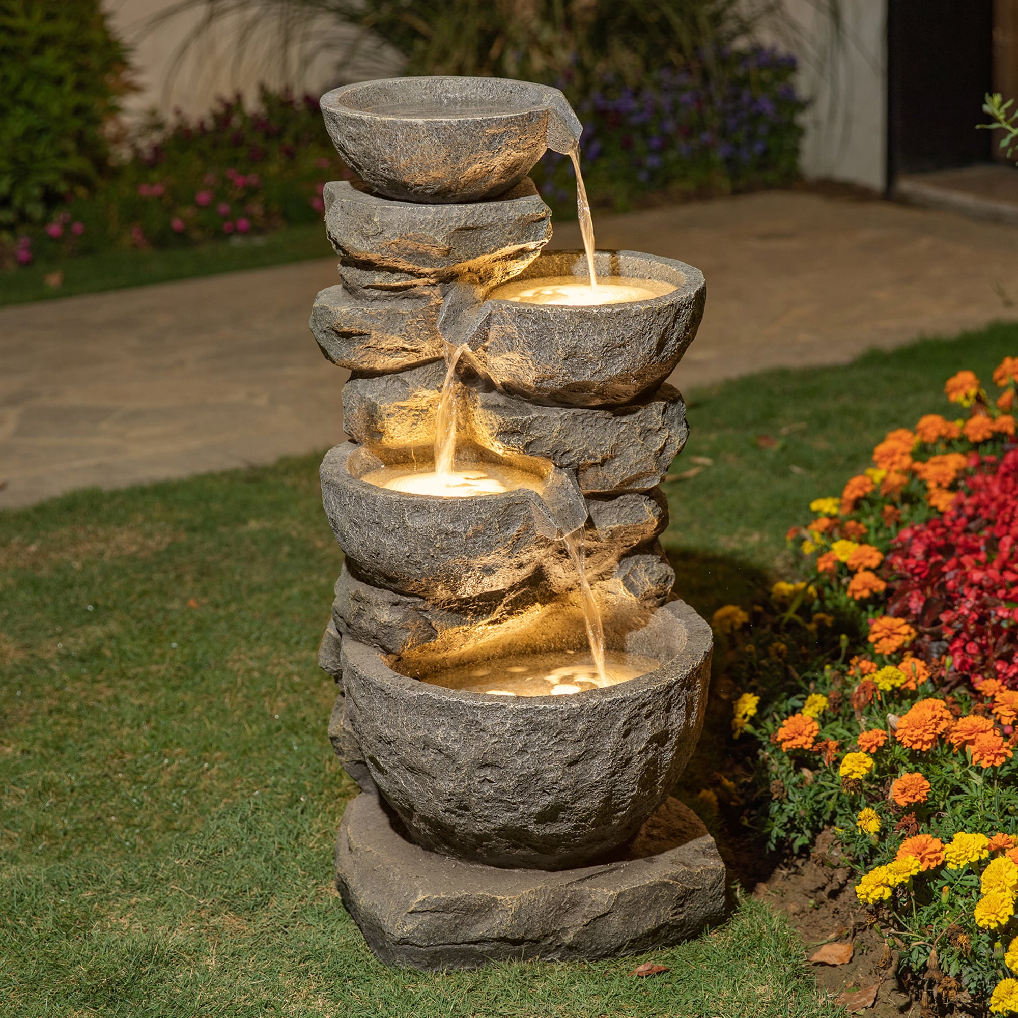 accessoires Hollywood Mitt Glitzhome 32.25-in H Resin Tiered Fountain Outdoor Fountain Pump Included  in the Outdoor Fountains department at Lowes.com