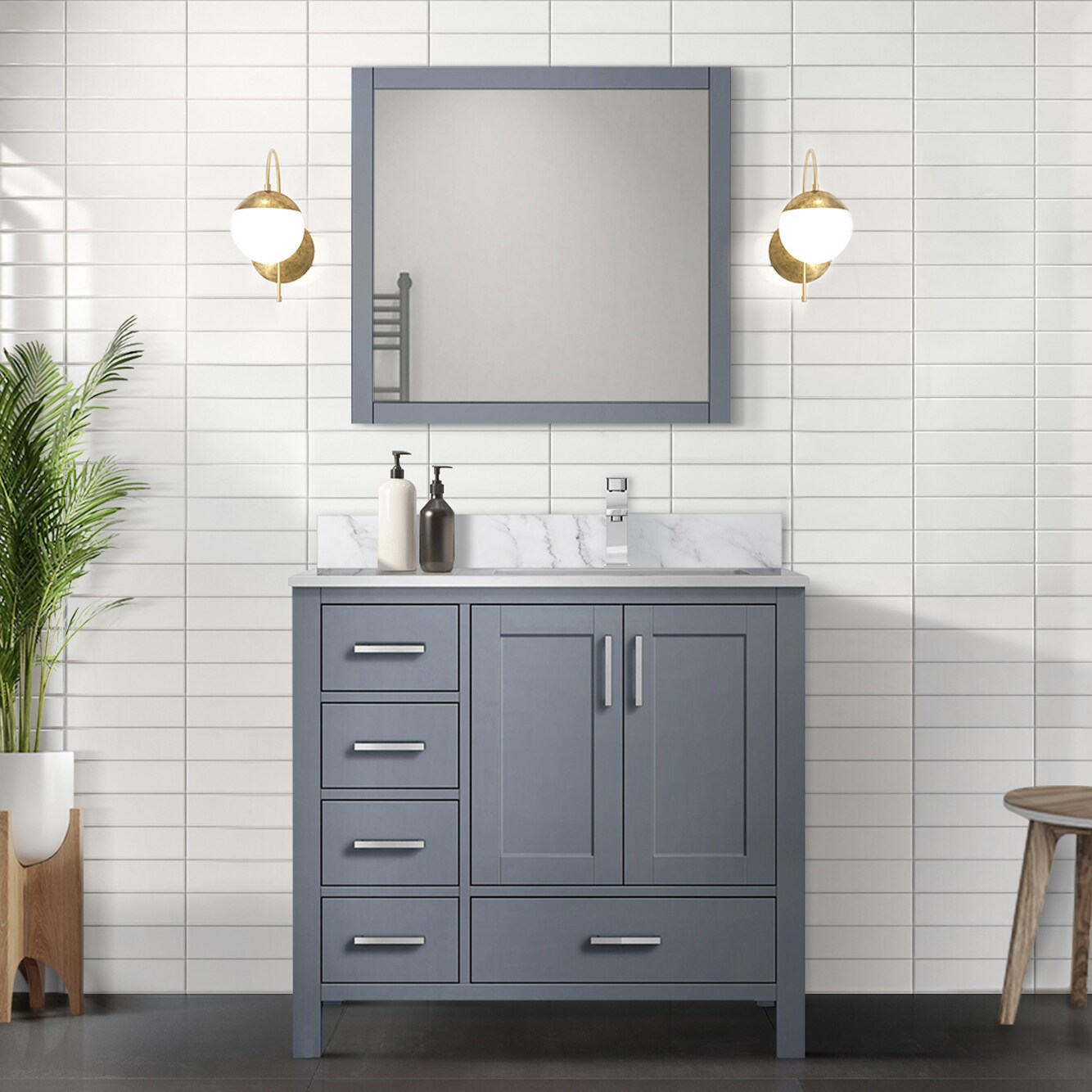 16.5 Blue Floating Corner Bathroom Vanity with Medicine Cabinet