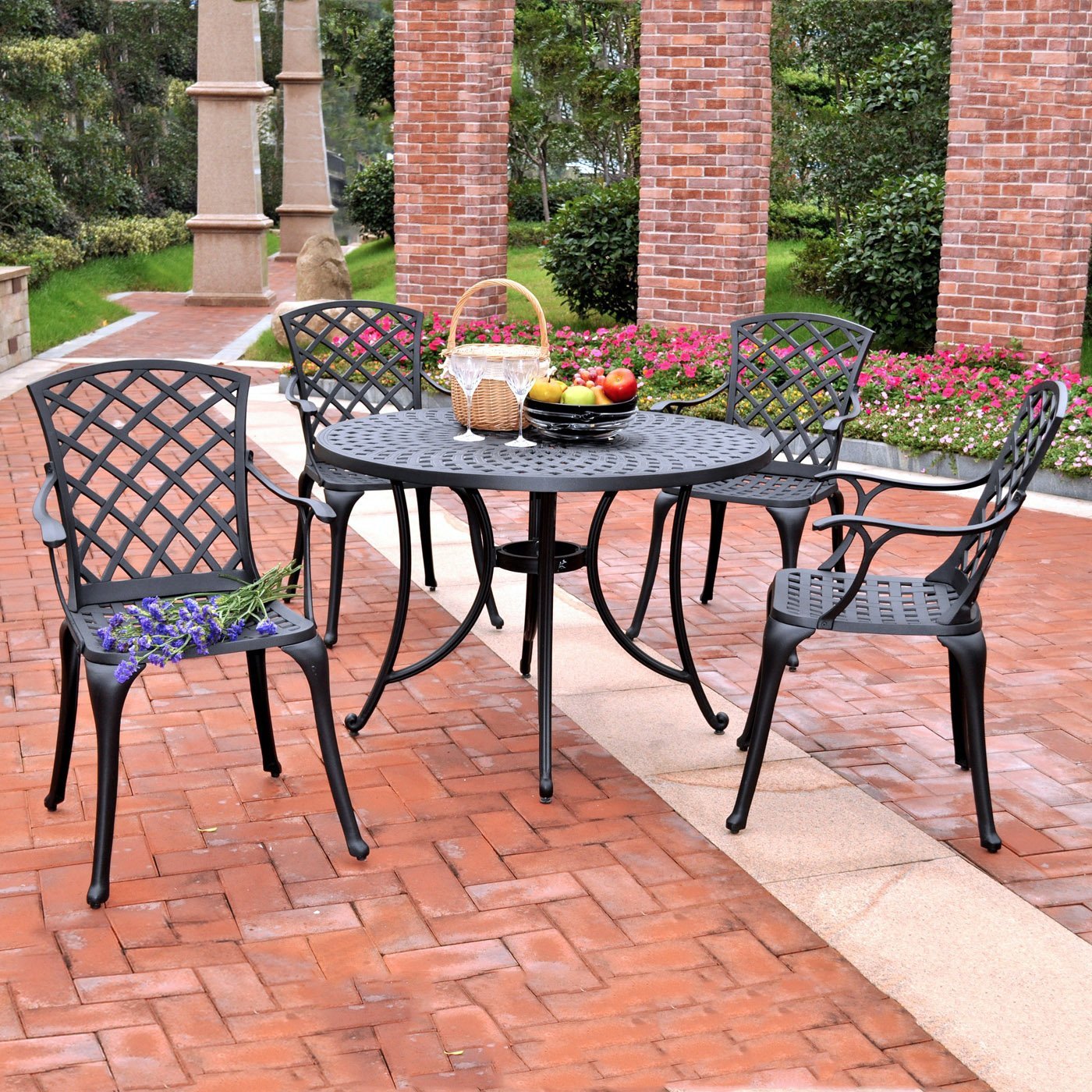 Crosley Furniture Sedona 5-Piece Black Metal Frame Patio Dining Set In ...