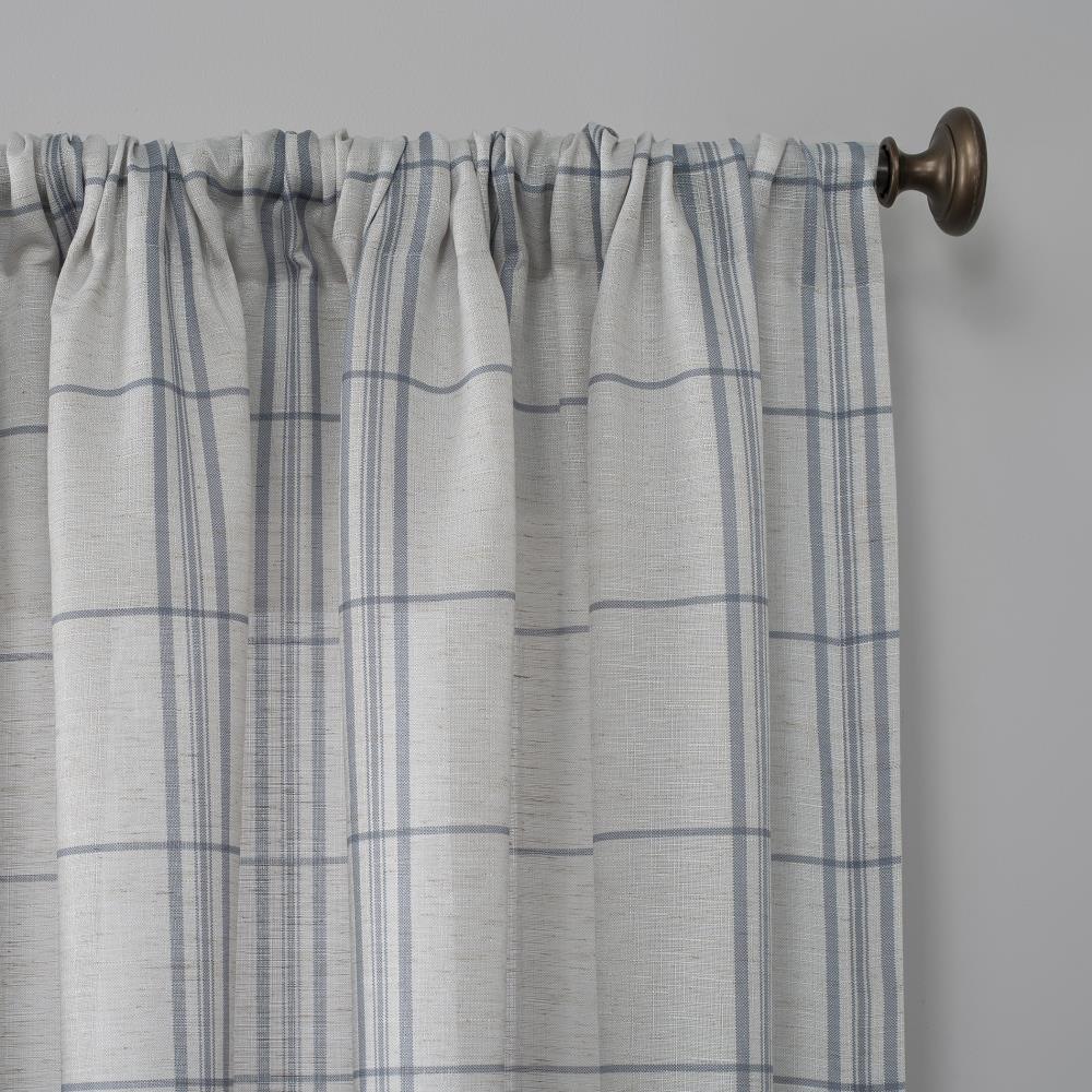 Blue Plaid Linen Blend Light-Filtering Rod Pocket Curtain Panel 54" x 84"