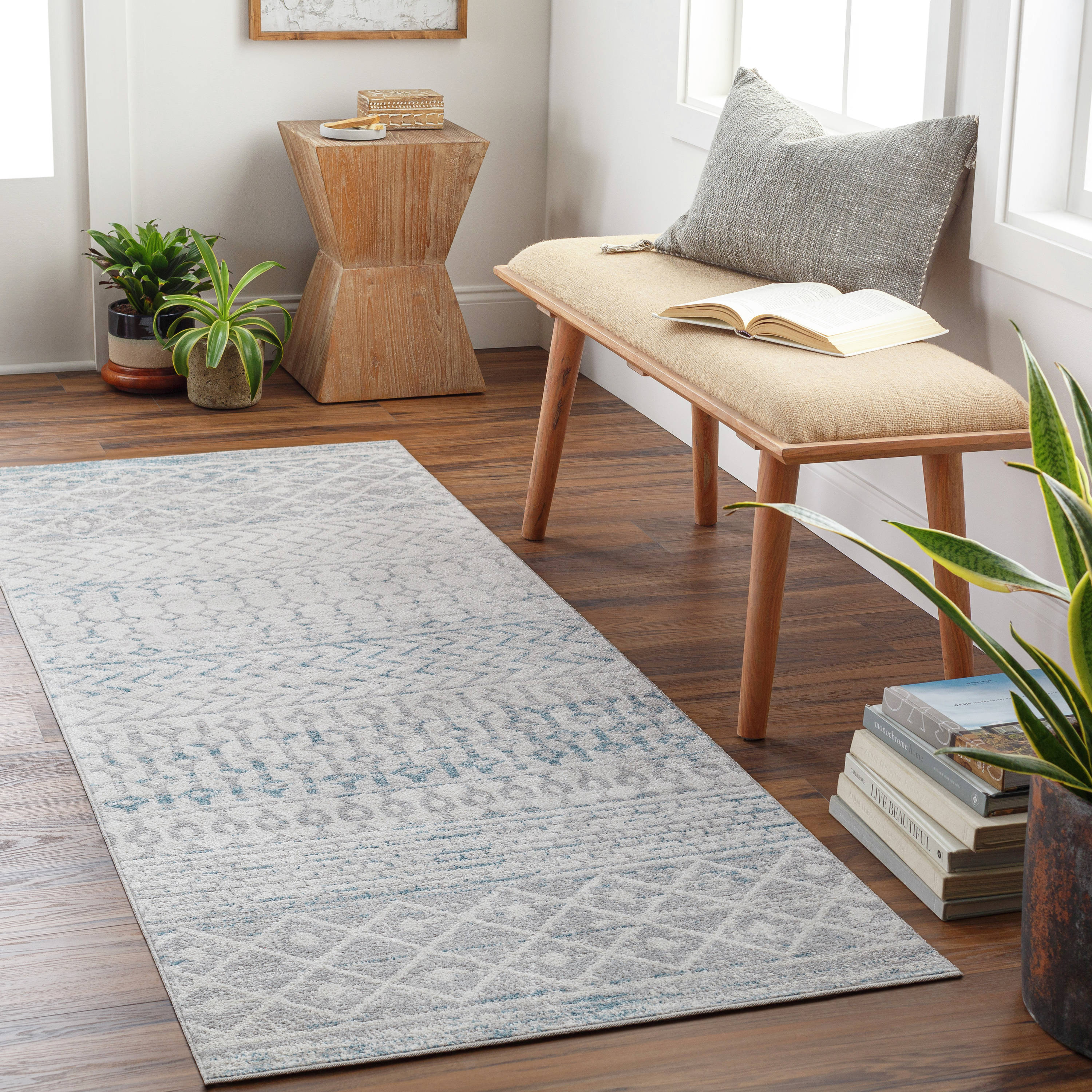 Livabliss LVR2343-2773 Lavadora 3 x 8 (ft) Polyester Light Grey Rectangular Indoor Tribal Global Machine washable Runner rug