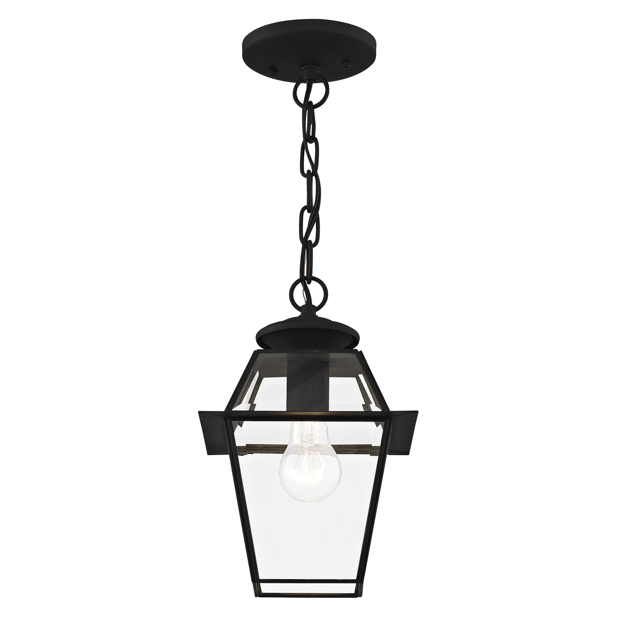 Charleston Romance 1-Light Black Brass Pendant with Clear Beveled Glass