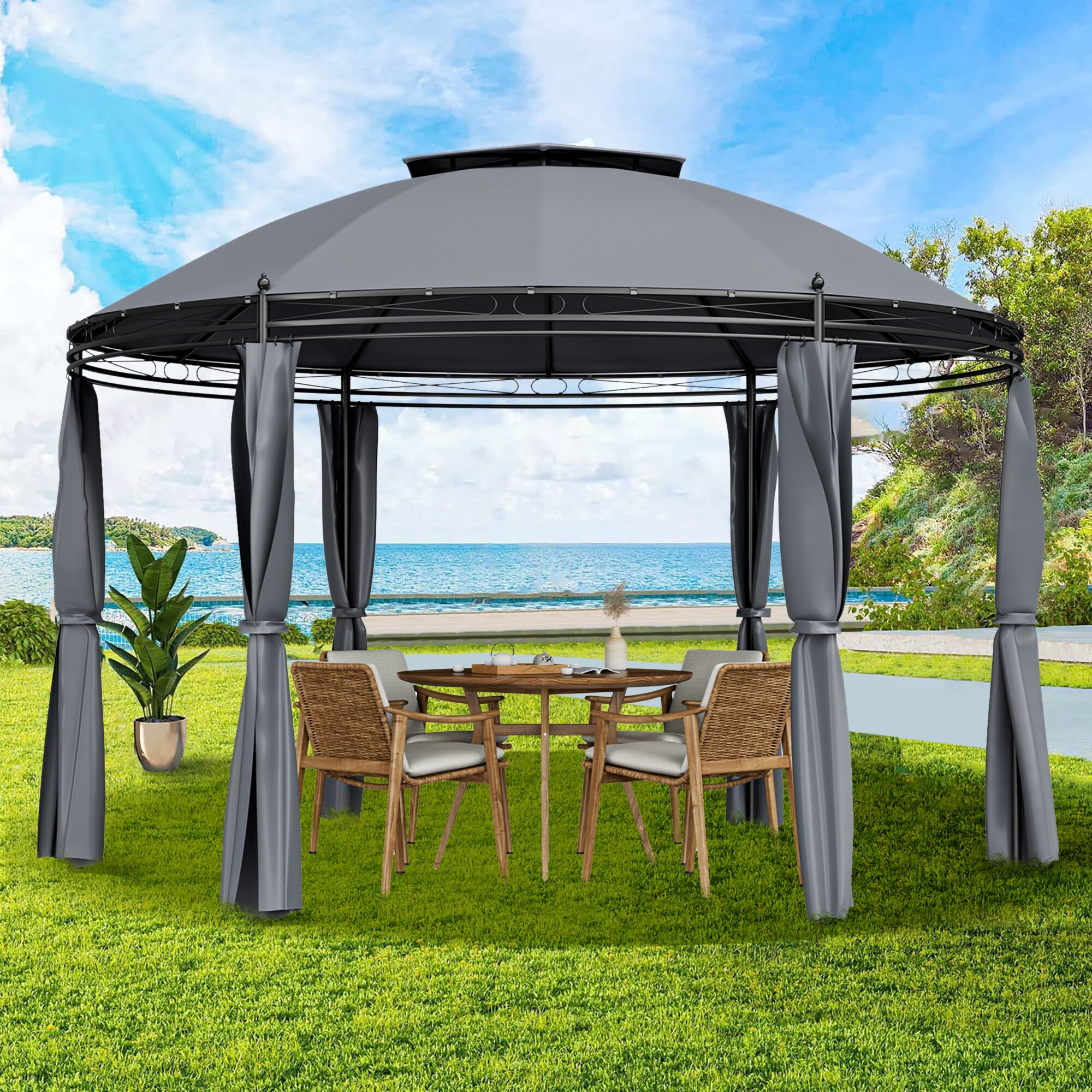 WELLFOR TDJ10384GR Wood-Resin-Gazebos - View #2