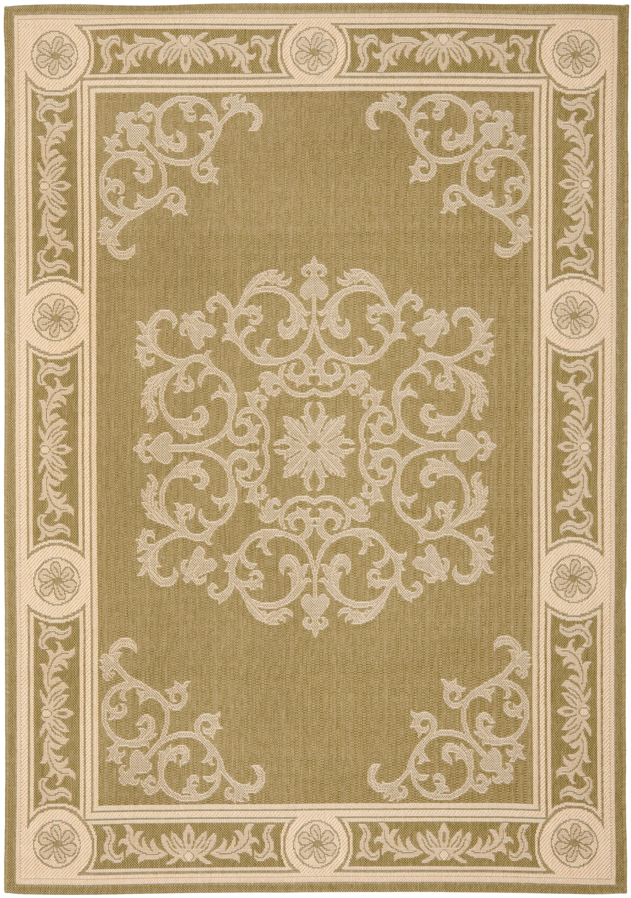 Olive and Natural Baroque Print Indoor/Outdoor Area Rug