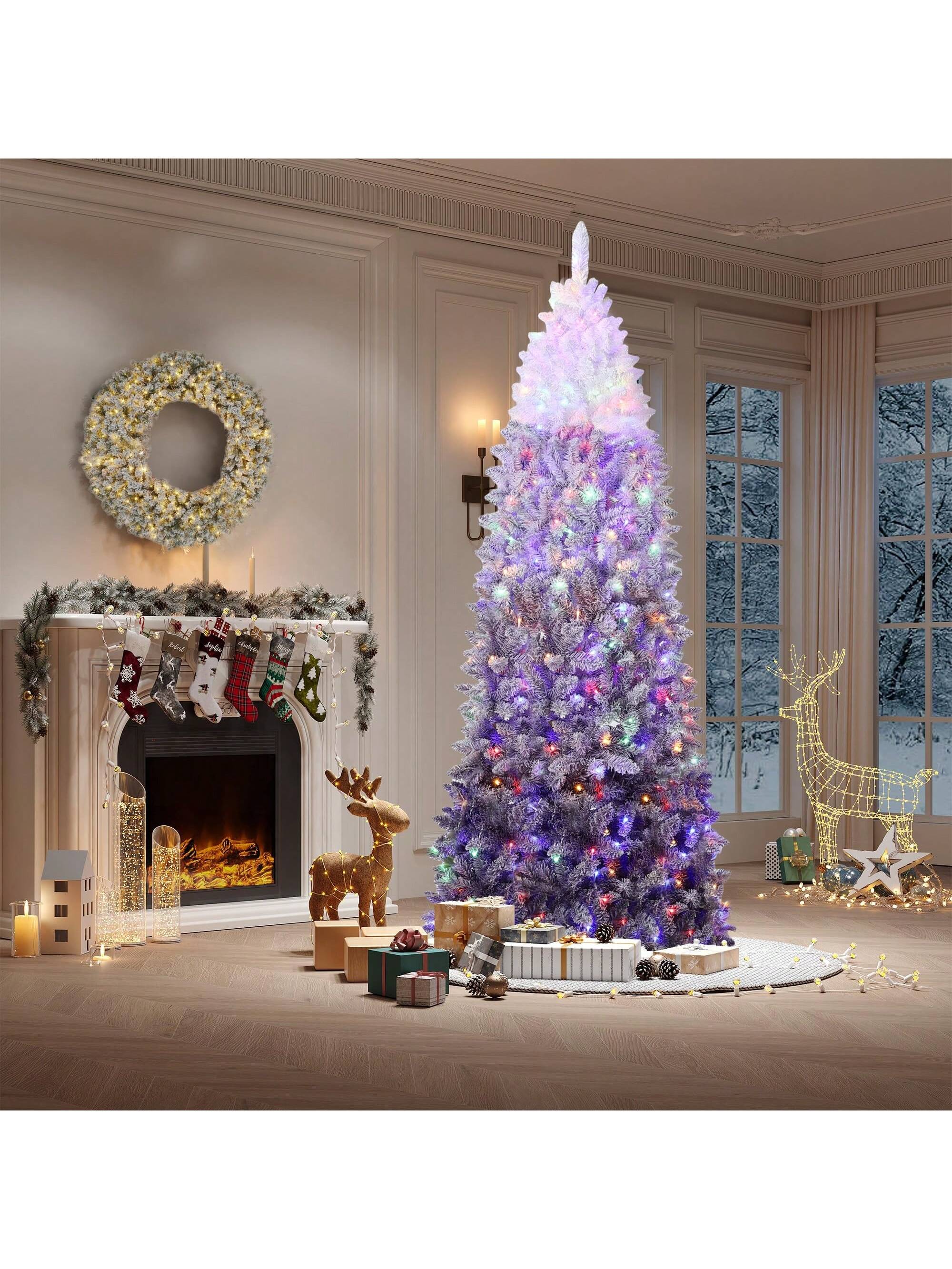 Qeetex DSDS-W6F91726 6Ft Pencil Christmas Tree Artificial Slim Xmas Trees Skinny Christmas Tree Decorations Fake Flockeds White Purple Gradient
