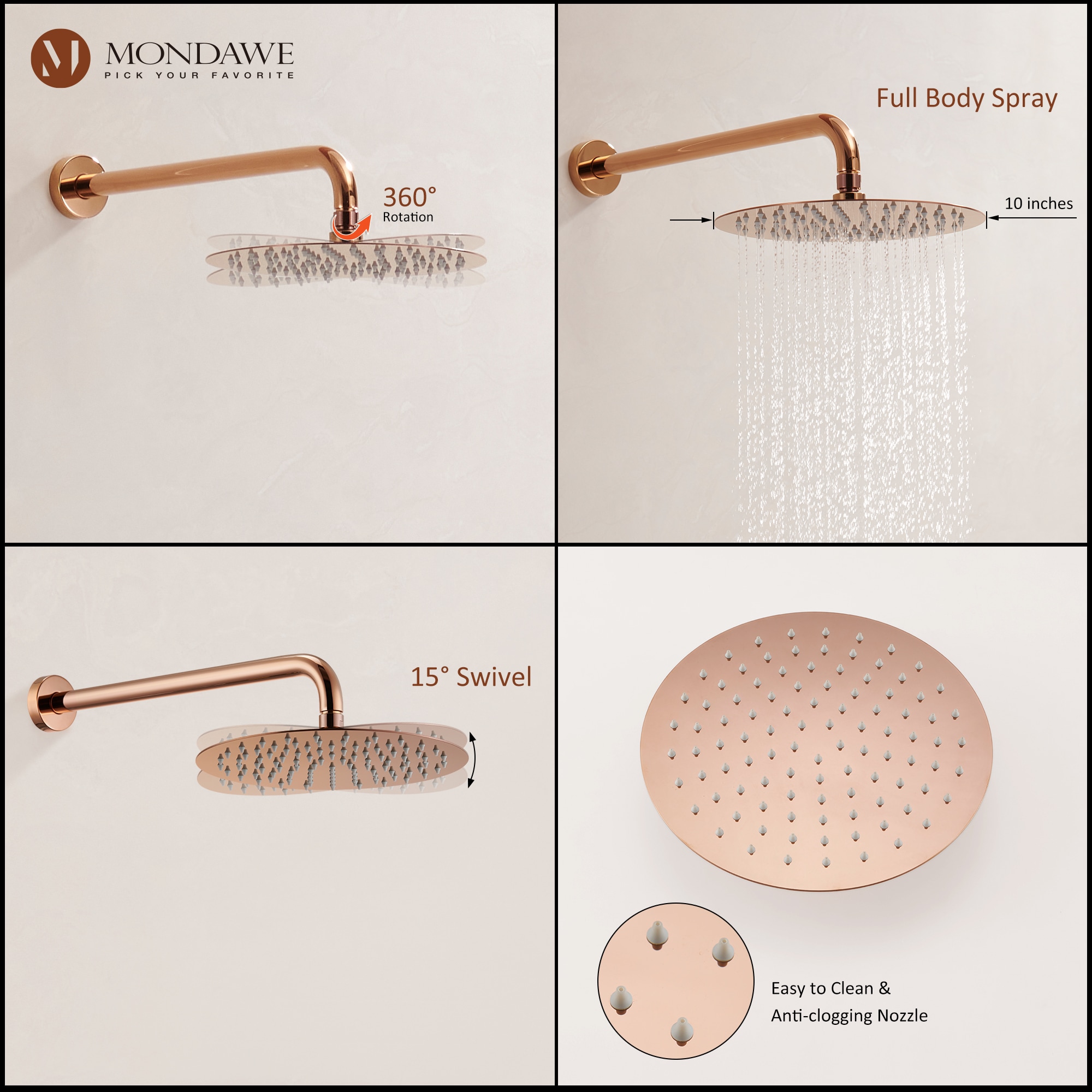 Mondawe WF6610GL-10RG Showerhead-Bar-Panels - View #5