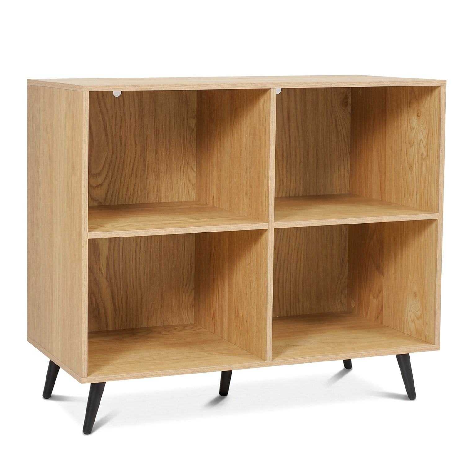 Slickblue - White/Natural 31.5-in W x 27.5-in H x 16-in D Wooden Bookcase with 4 Open Cube Storag...
