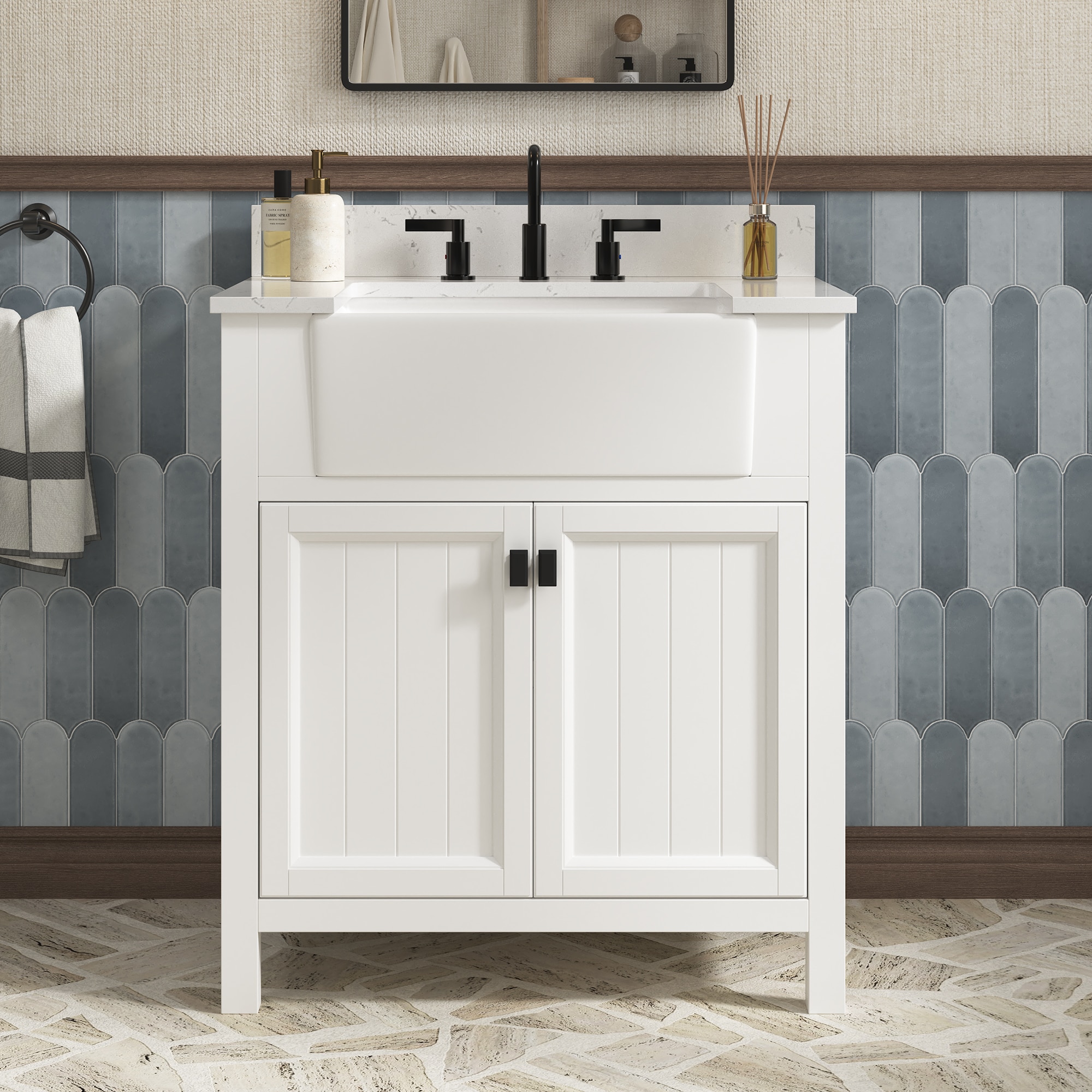 DELUXE LIVING V0016 Richfield 30-in White Undermount Single Sink Bathroom Vanity with White Engineered Stone Top