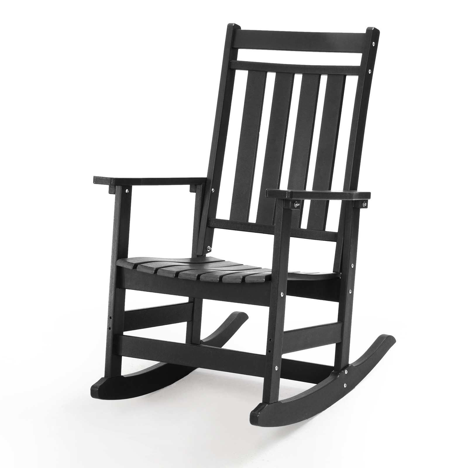 GARSING RC-BLACK Rocking Chair Black HDPE Frame Stationary Rocking Chair with Slat Seat