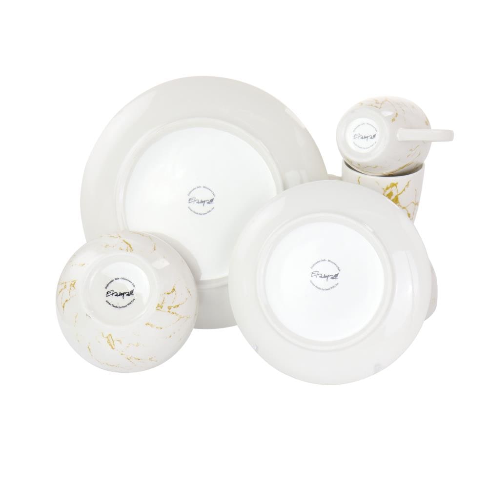 White and Gold Marble Ceramic Dinnerware Set, Service for 4