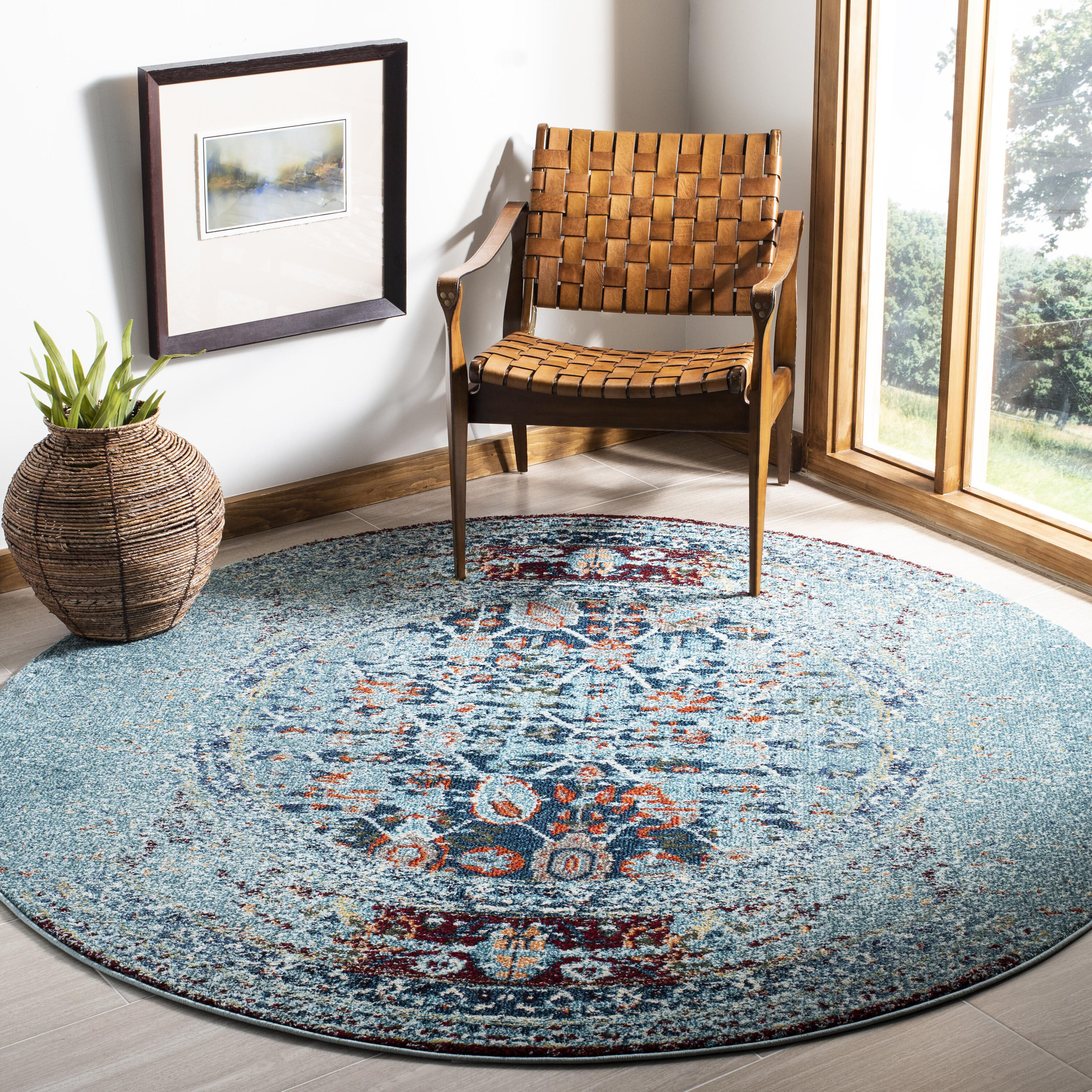 Boho-Chic Monaco Distressed Blue & Multi 5' Round Area Rug