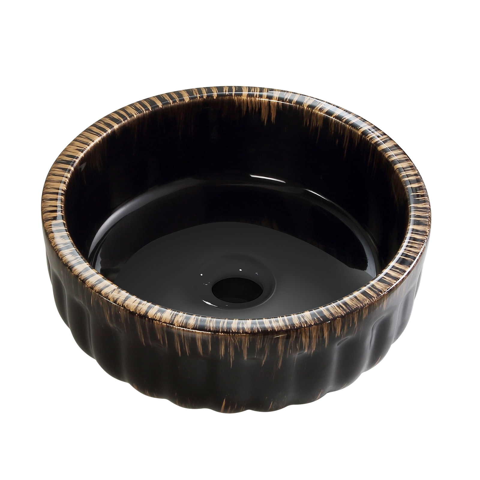 Lordear - Ceramic 15-in Vessel Round Modern Black Bathroom Sink with Drain Included