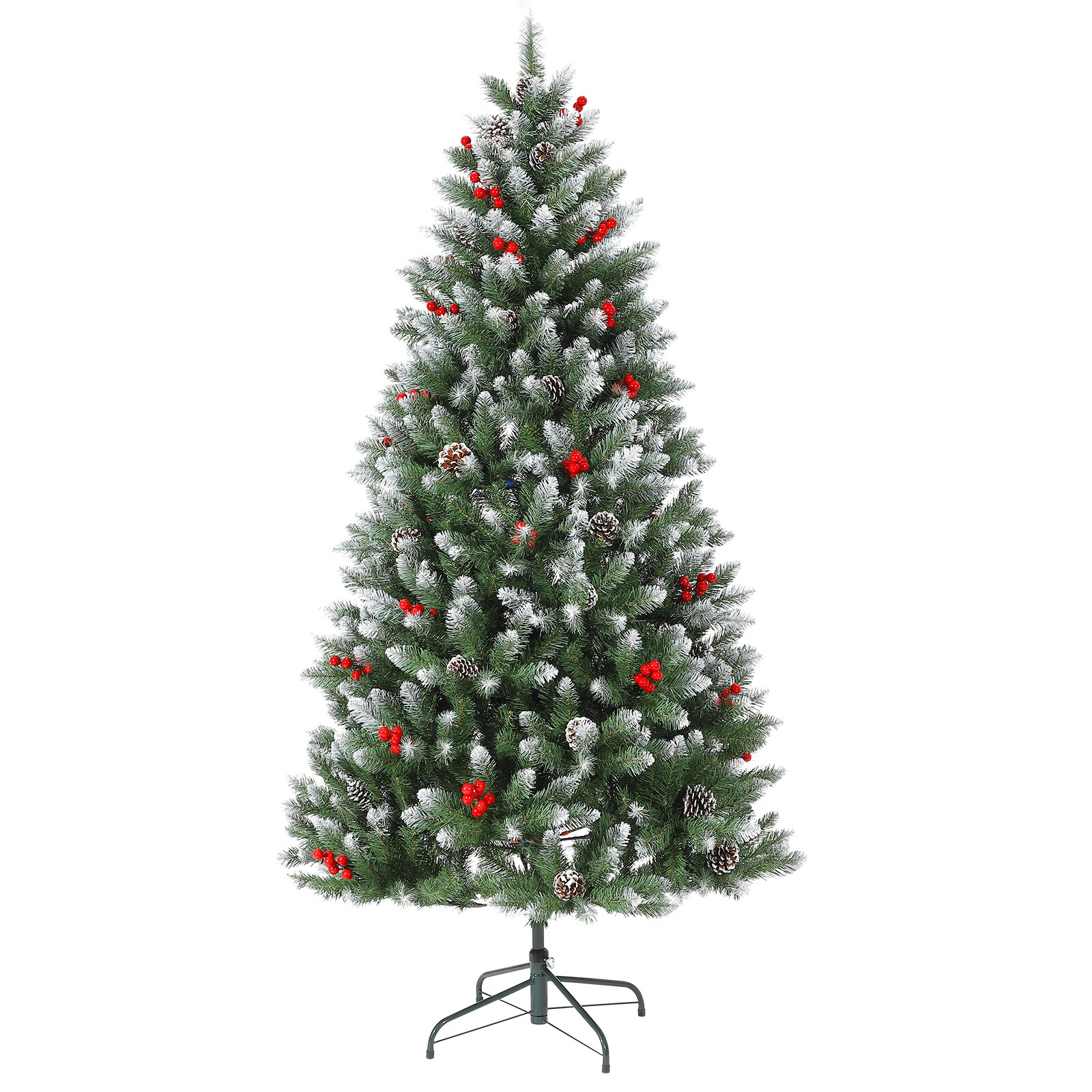 GarveeLife PreLit Artificial Christmas Tree with Pine Cones and Berries PVC Material Festive Christmas Tree with Metal Hinges Base