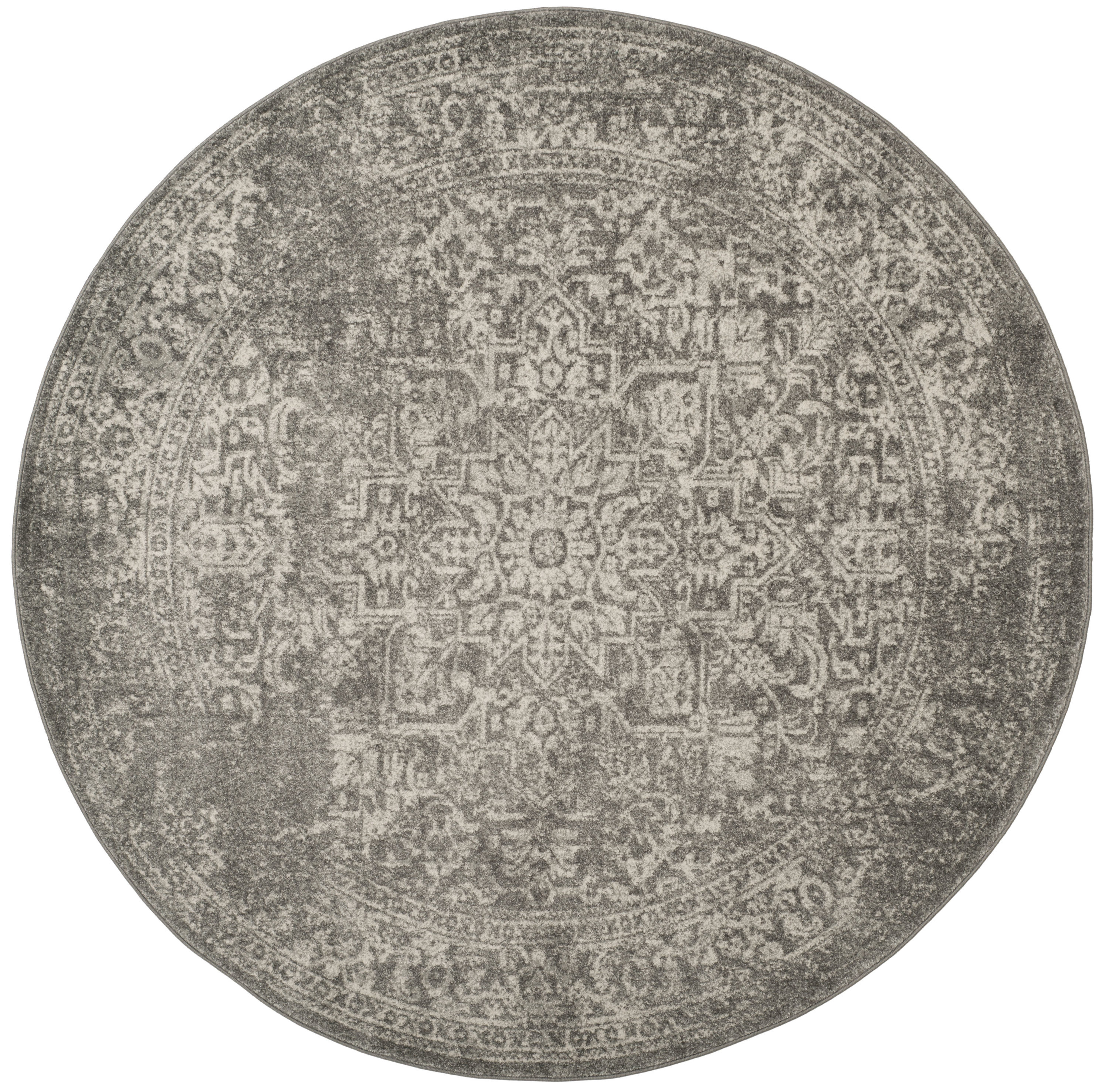 Safavieh EVK256S-9R Evoke Isla 9 x 9 (ft) Loomed Synthetic Silver/Ivory Round Indoor Distressed/Overdyed Vintage Area rug
