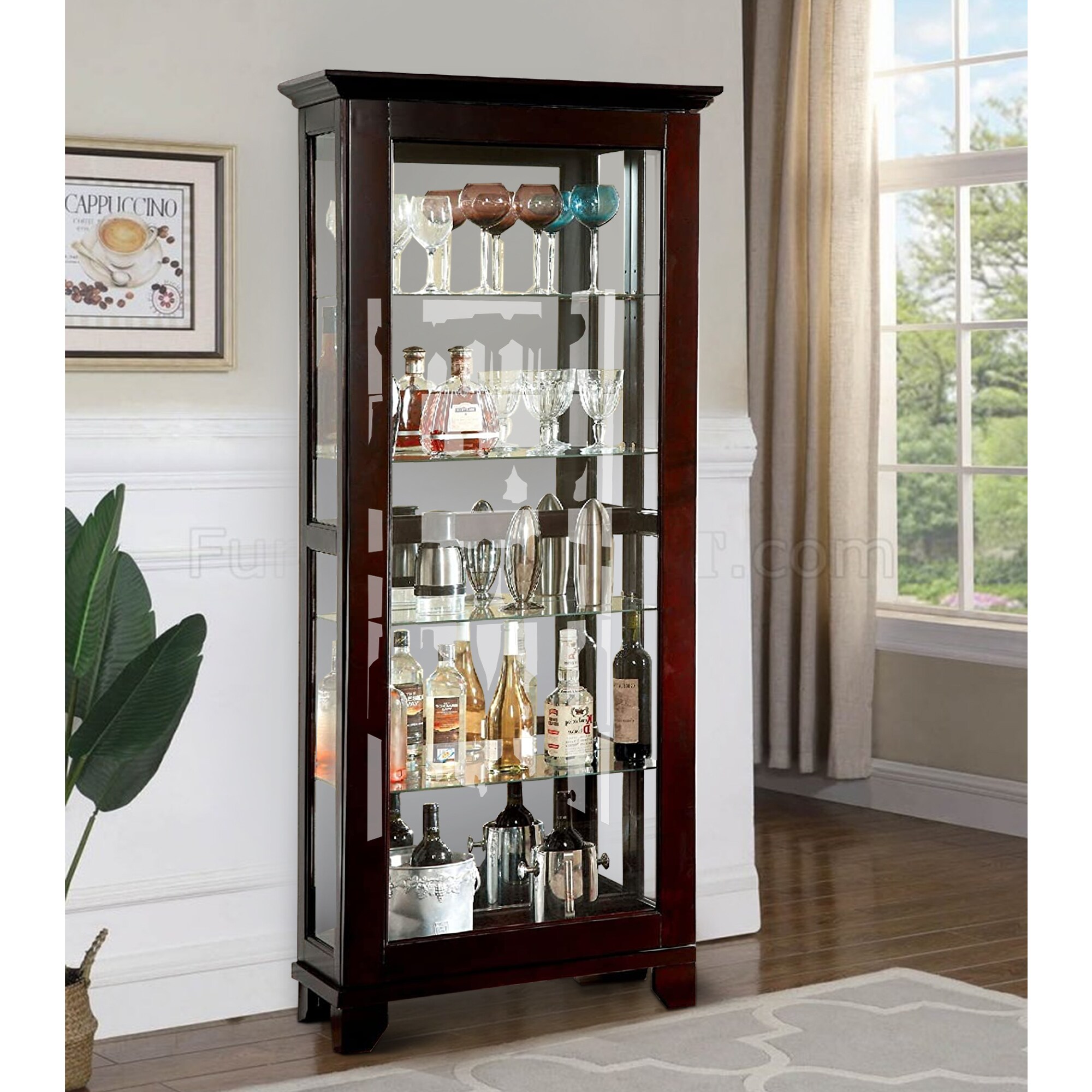 Benzara Contemporary/Modern Dark Walnut Finish Wood Curio Cabinet