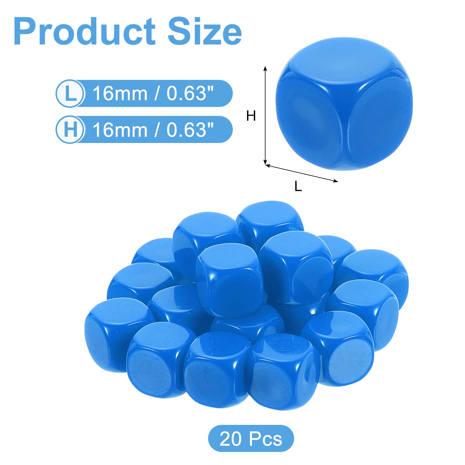 Unique Bargains 20pcs Rounded Blank Six Sided Dice 16mm/0.6inch Acrylic ...