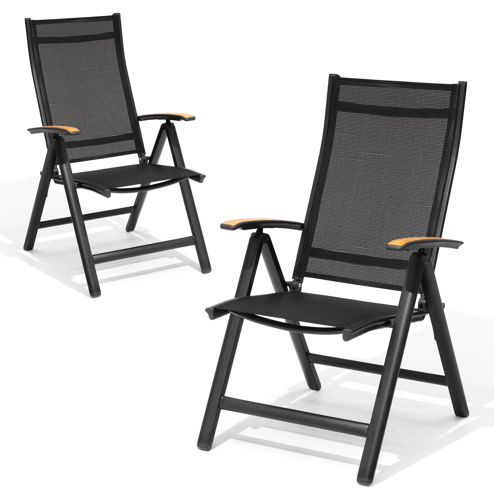 Crestlive Products CL-DC071BLK-2 Set of 2 outdoor folding dining chairs Set of 2 black Metal Frame Stationary Dining Chair with Black Mesh Seat