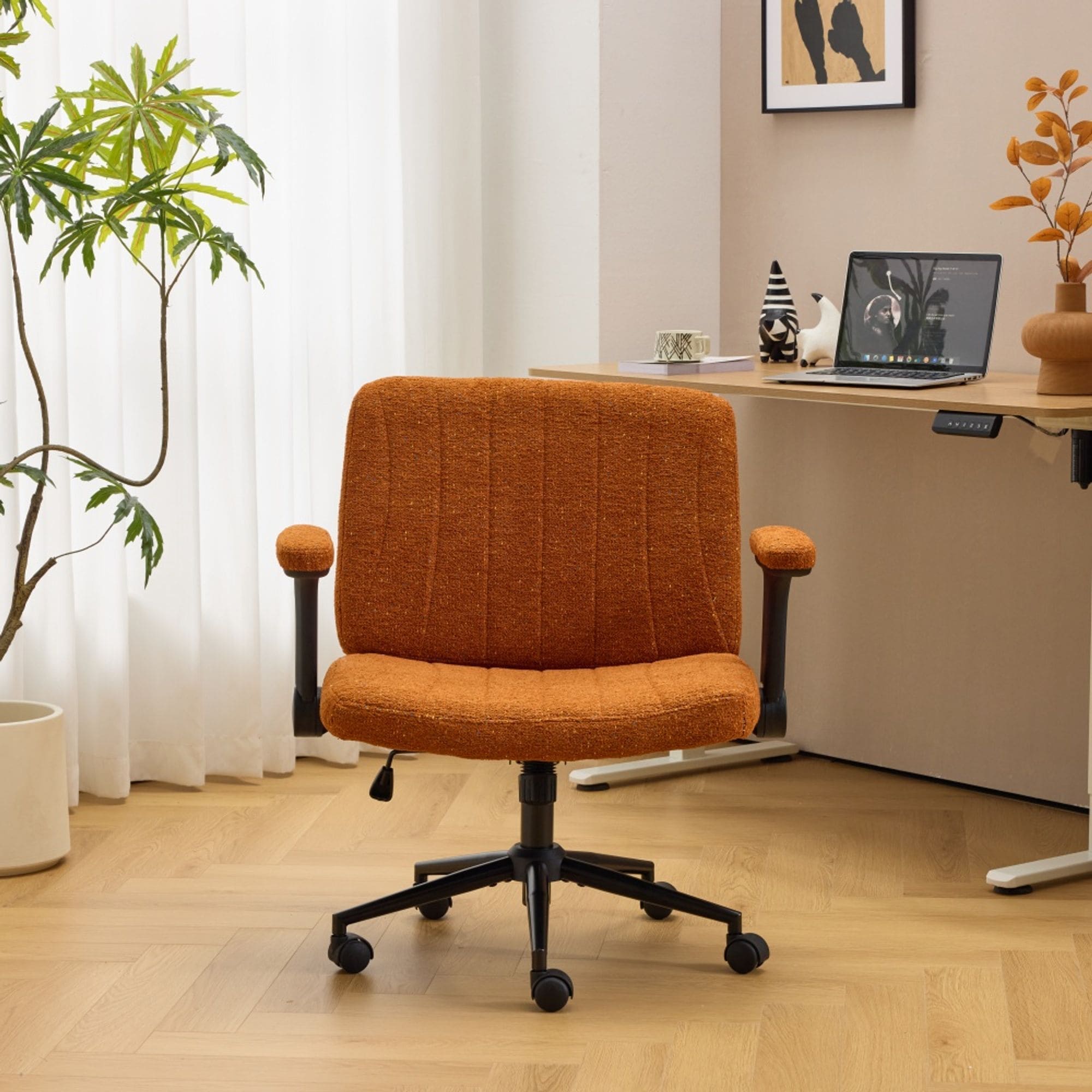 Winado   Speckled Chenille Swivel Chair With Flip-Up Arms For Cross-Legged