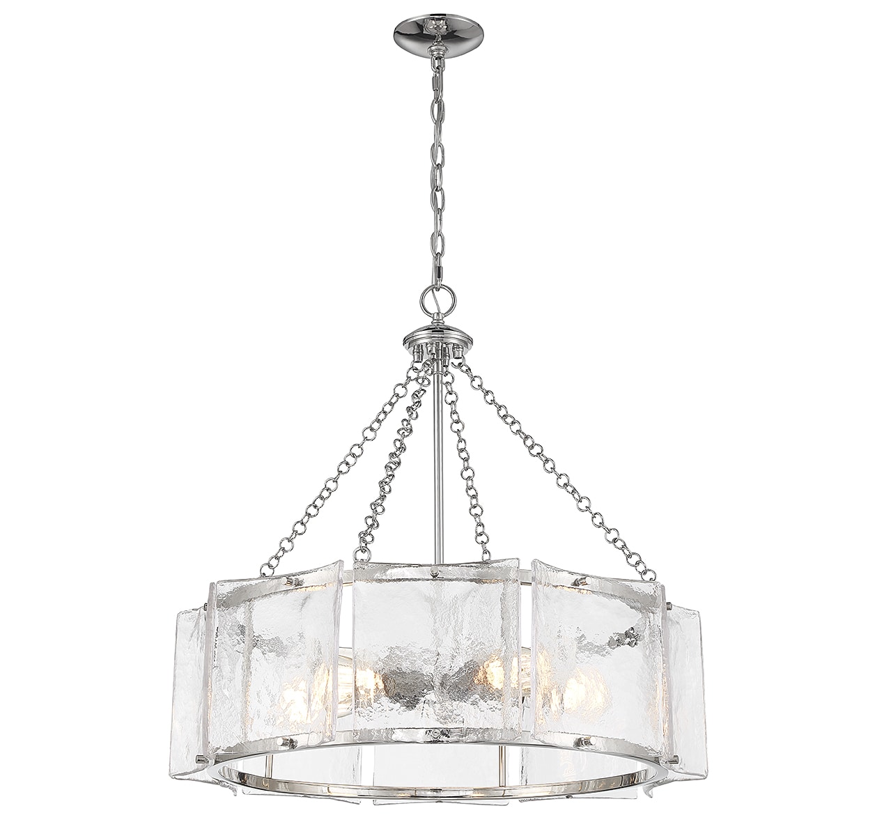 Genry Polished Nickel 5-Light Drum Pendant with Glass Shade