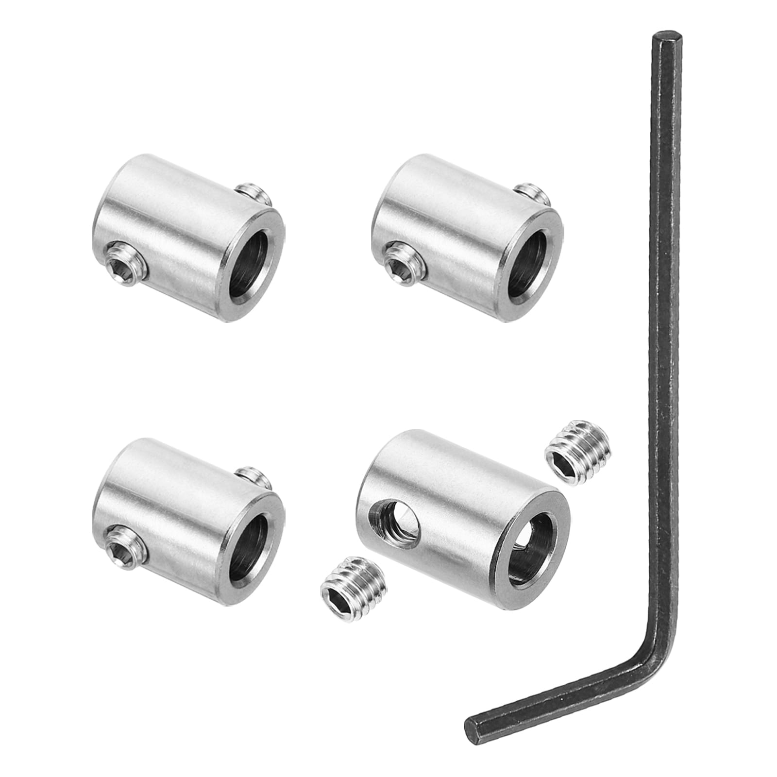 PATIKIL 4mm Hole Wire Rope Clips Set 4 Set 304 Stainless Steel Double Holes Lock Cable Clamps Clip with M4 Hexagon Screws Spanner for Cable Fitting Silver 8x10mm #S26051300UX4783