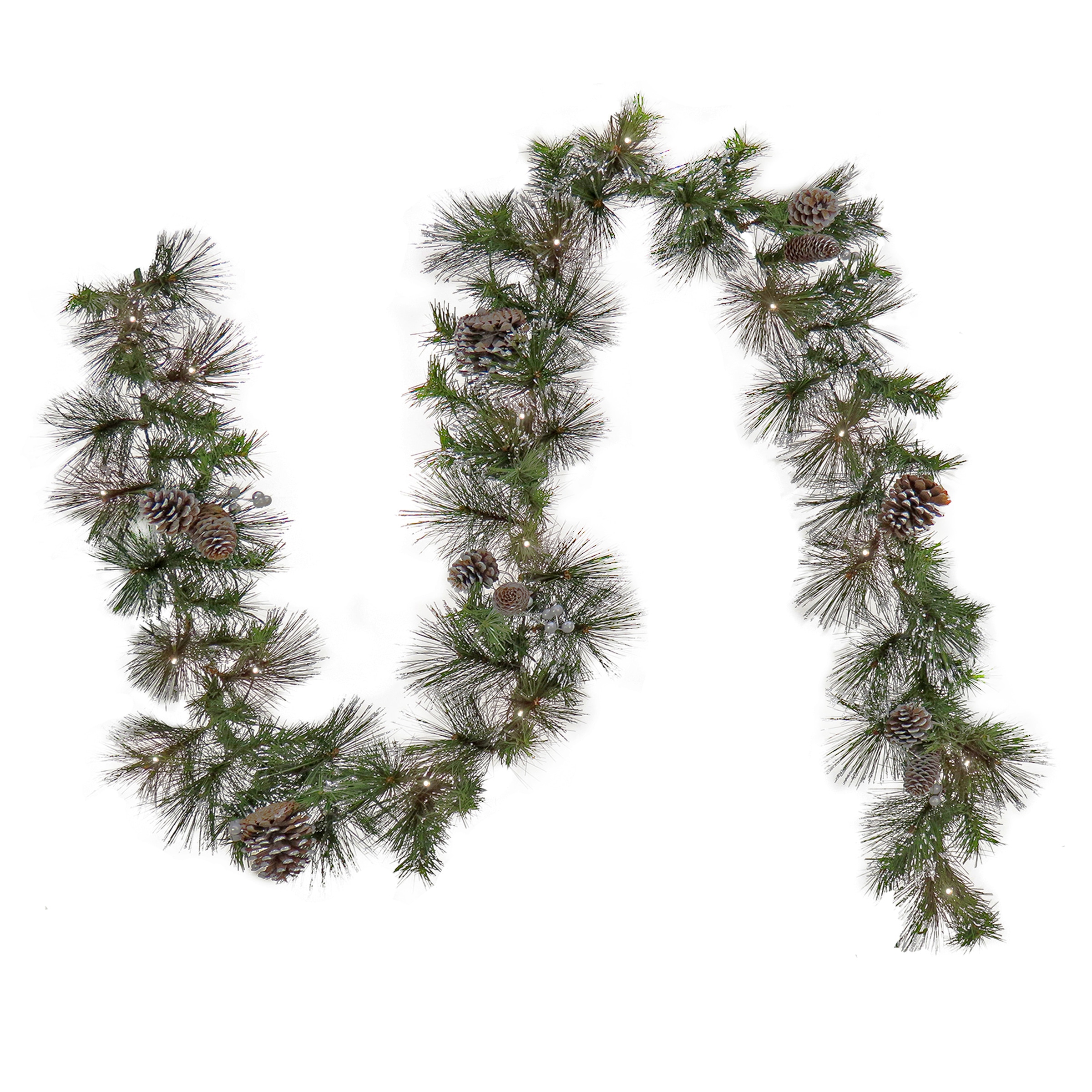 National Tree Company YAP64-300-9AB1 Indoor/Outdoor Pre-lit Battery-operated 9-Feet Pine Artificial Garland with White LED Lights