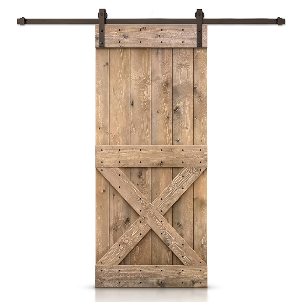 CALHOME 32-in x 84-in Light Brown Knotty Pine Wood Solid Core Barn Door ...