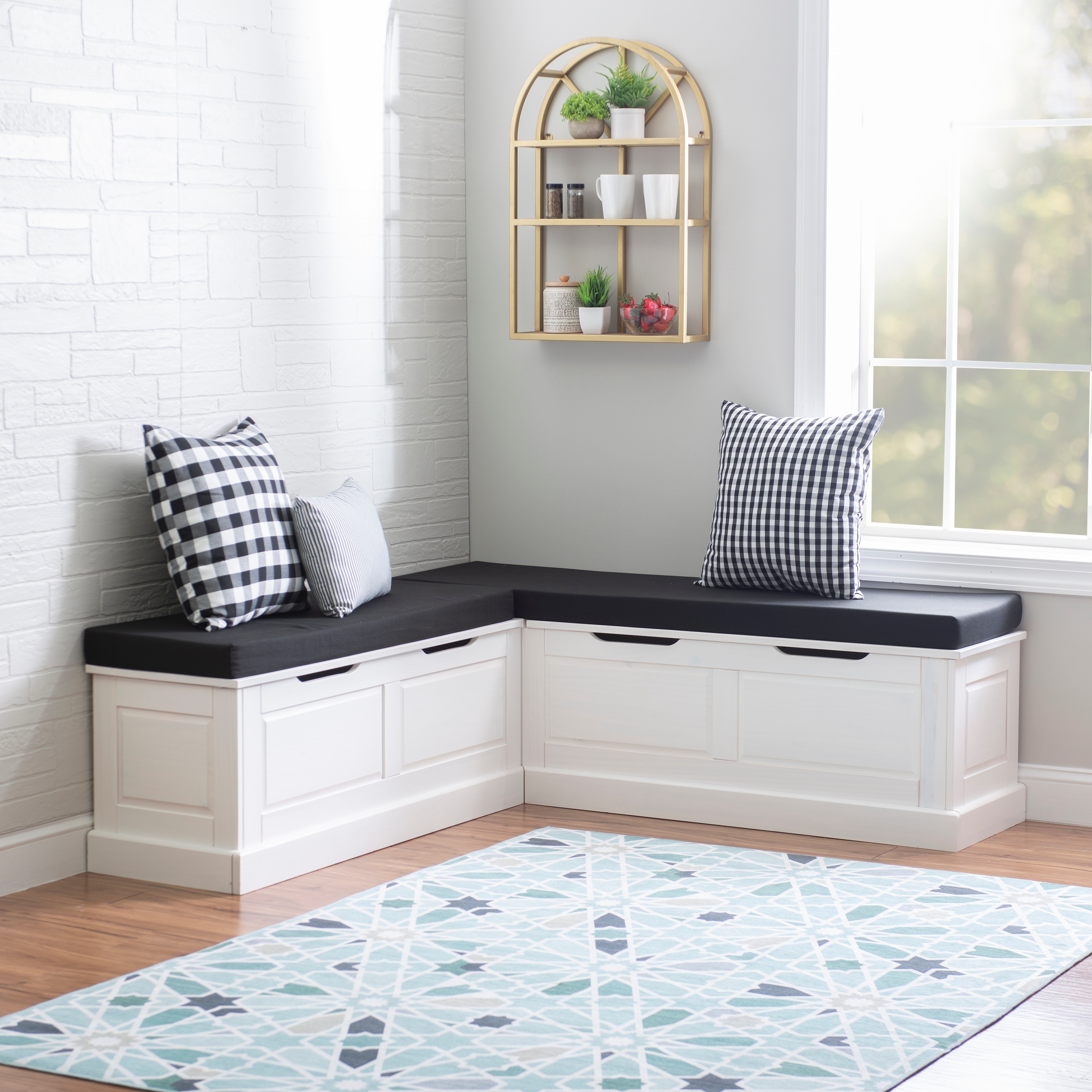 Linon LOWES2130 Pamela White Corner Dining Bench