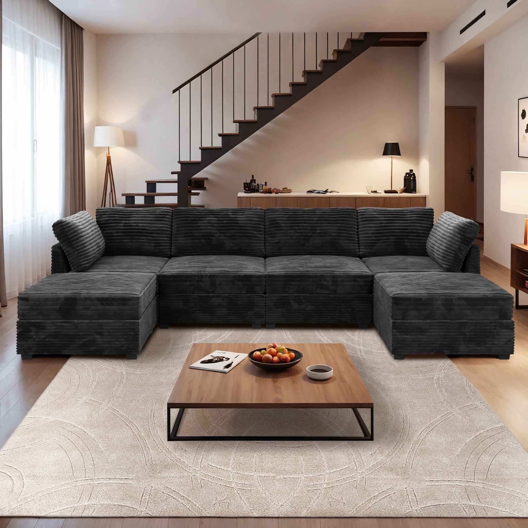 Ovios OYOYO430-B 130.7-in Modern Black Sectional