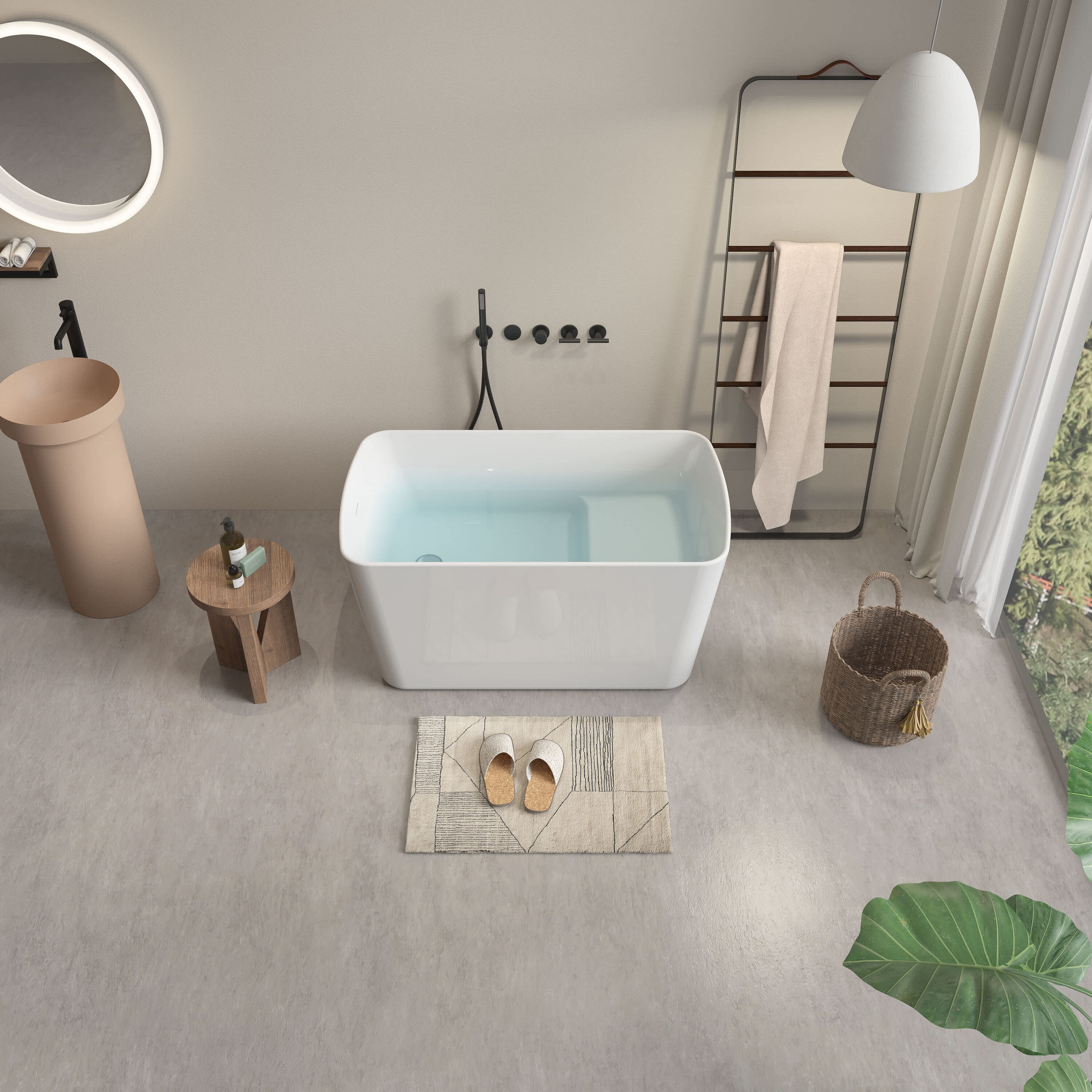 Abruzzo 49 in. x 28 in. Soaking Tub Acrylic Freestanding Soaking Bathtub Square-Shape Japanesein Glossy White