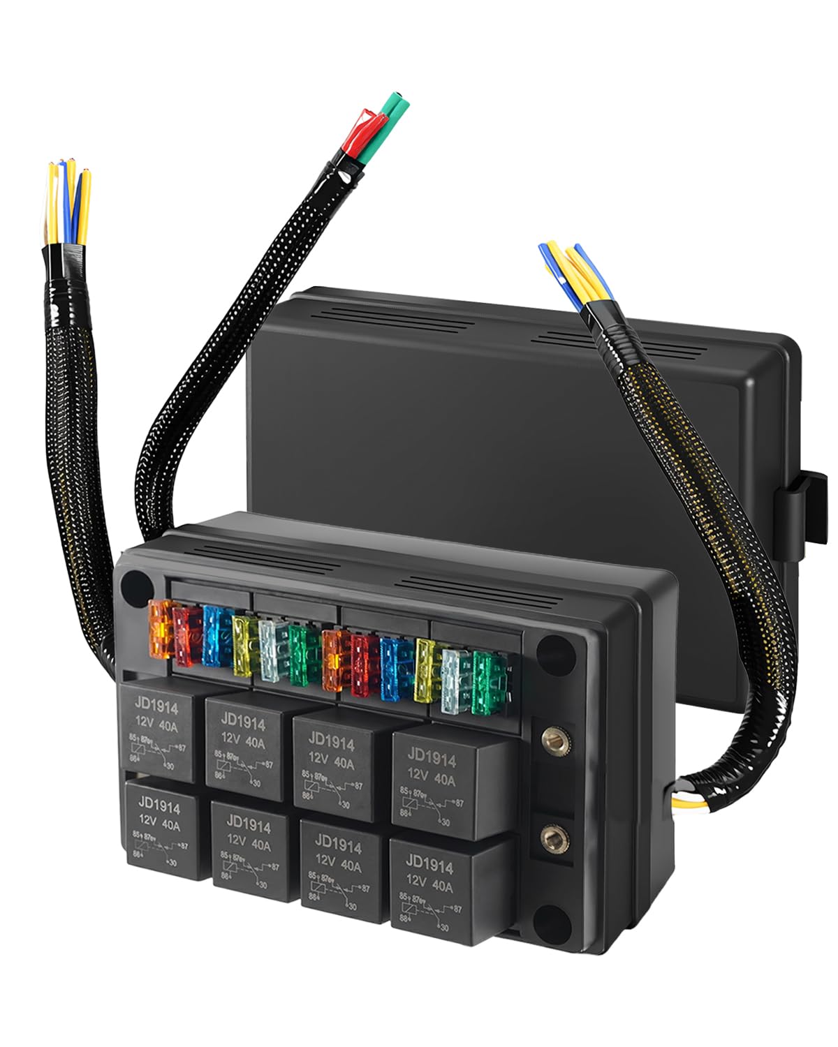 Anqtovp  12 Volt Fuse Relay Box with 8 Five Pin Relays and 12 Fuse Slots for Cars Trucks Boats RVs and Ships durable home and garden accessory