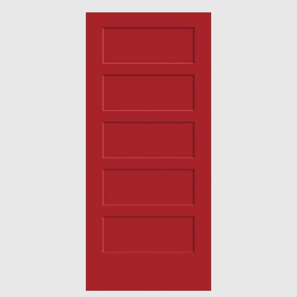 Masonite 640491 Bayshore 36-in x 80-in Barn Red 5-panel square Smooth Solid core Primed Molded composite Slab Door