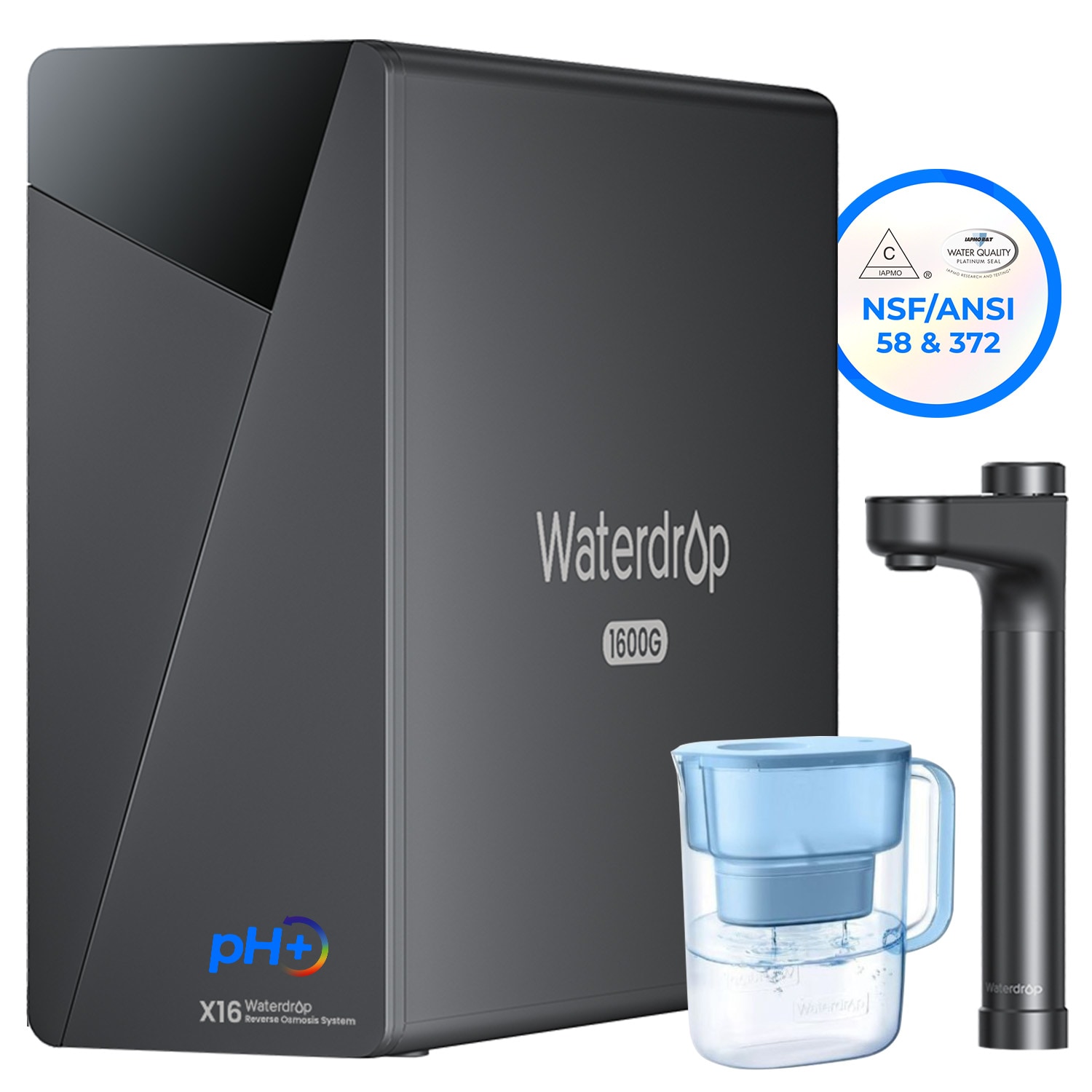 Waterdrop B-WD-X16-07B Reverse Osmosis System Mechanical filtration Reverse Osmosis Filtration Under Sink Water Filtration System with Live Smarter with Intelligent Digital Faucet Faucet