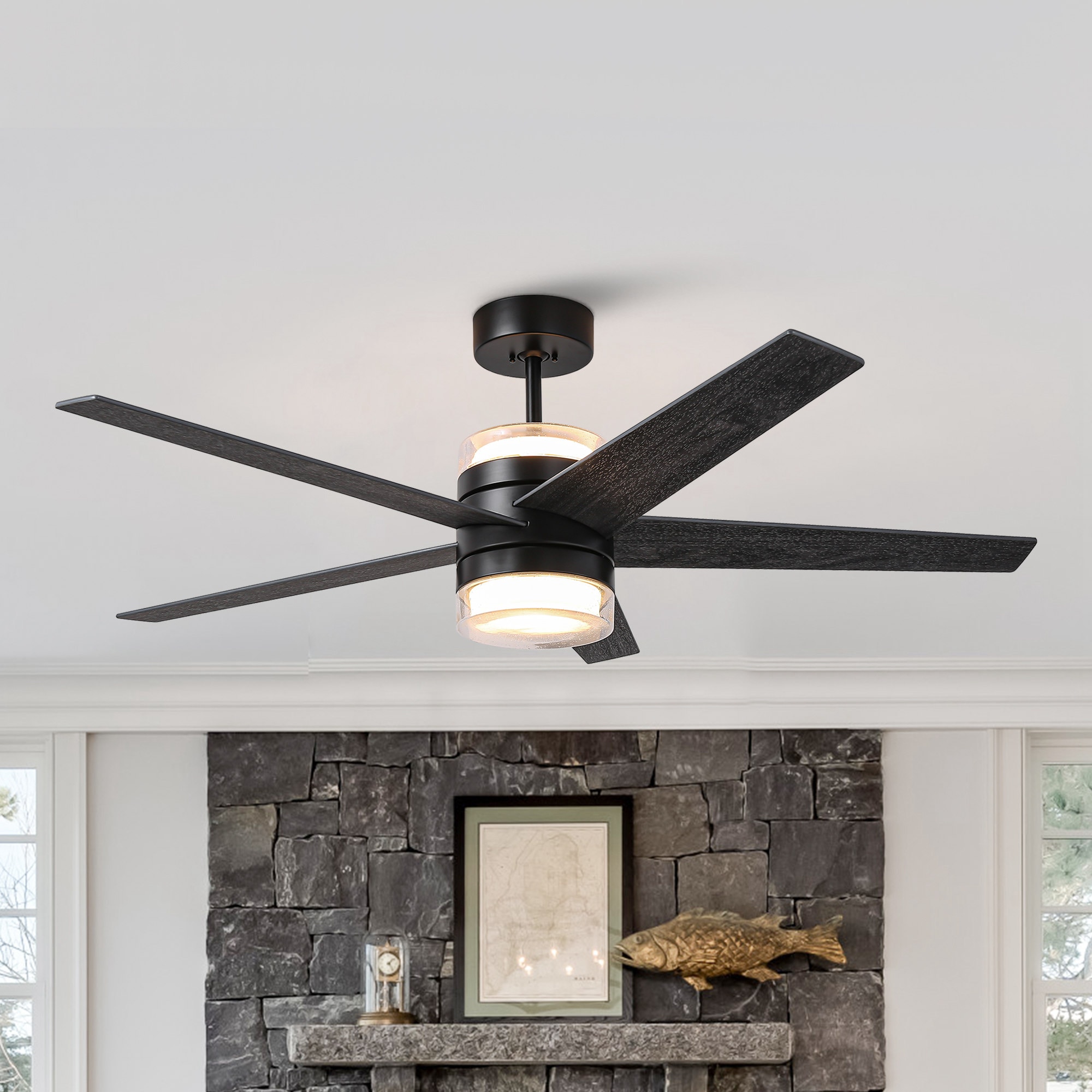 Matrix Decor CF575BQ 52-in Integrated LED Barbeque Black with Charcoal Blades Ceiling Fan With Light ( 5 -Blade )