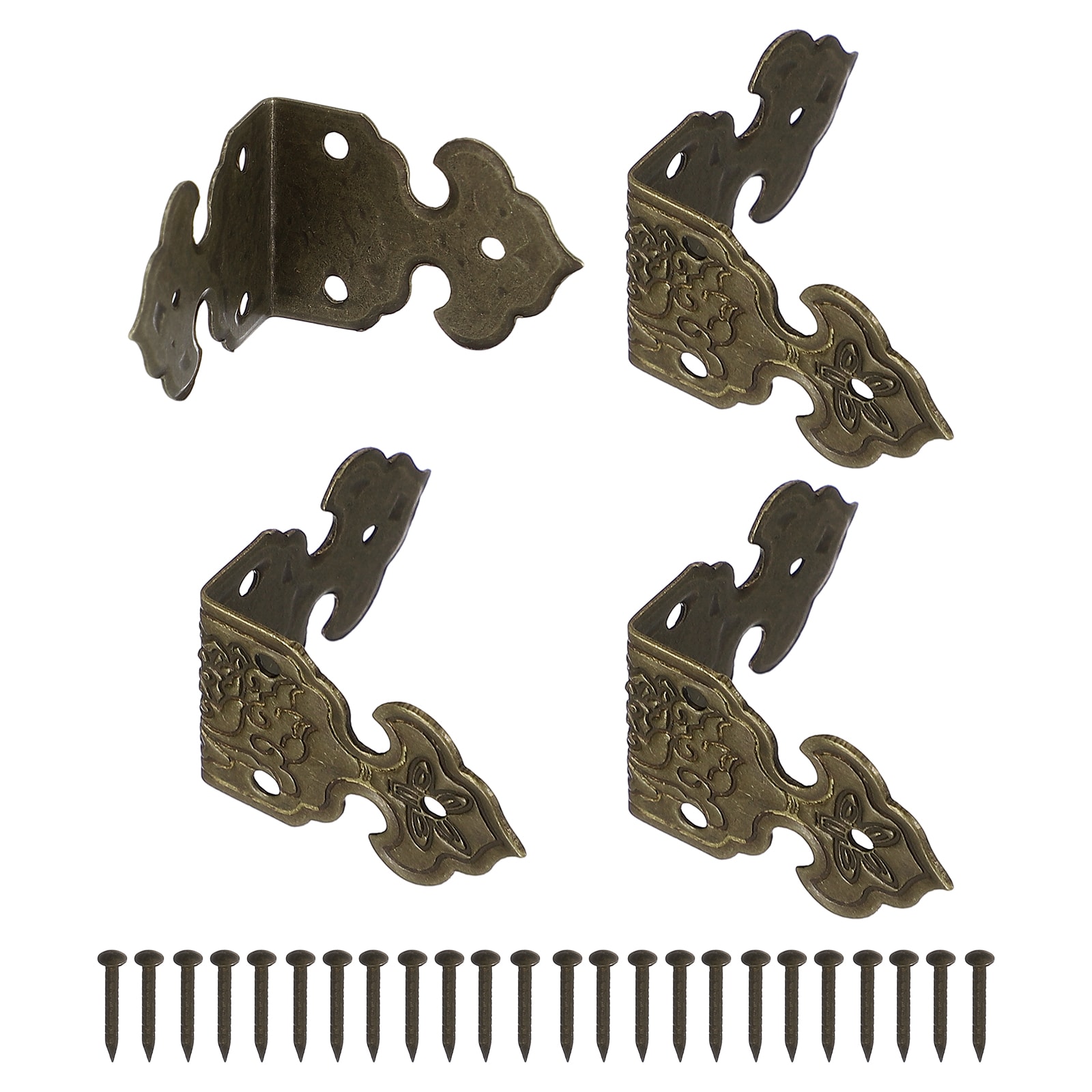 Unique Bargains 4pcs L Shaped Vintage Embossing Brass Decorative Corner 1 x 0.7 Inch Corner Protector with Mounting Nails Box Edge Guard Retro for Cabinets Furniture Decorative (Bronze) #S26042400UX3781