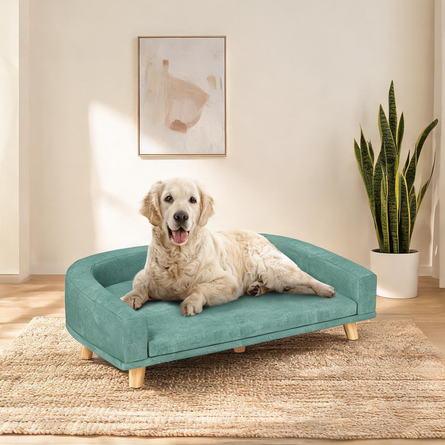 Watnature - Green-Toned Sofa-Style Dog Couch Bed with Washable Cushion for Large Pets