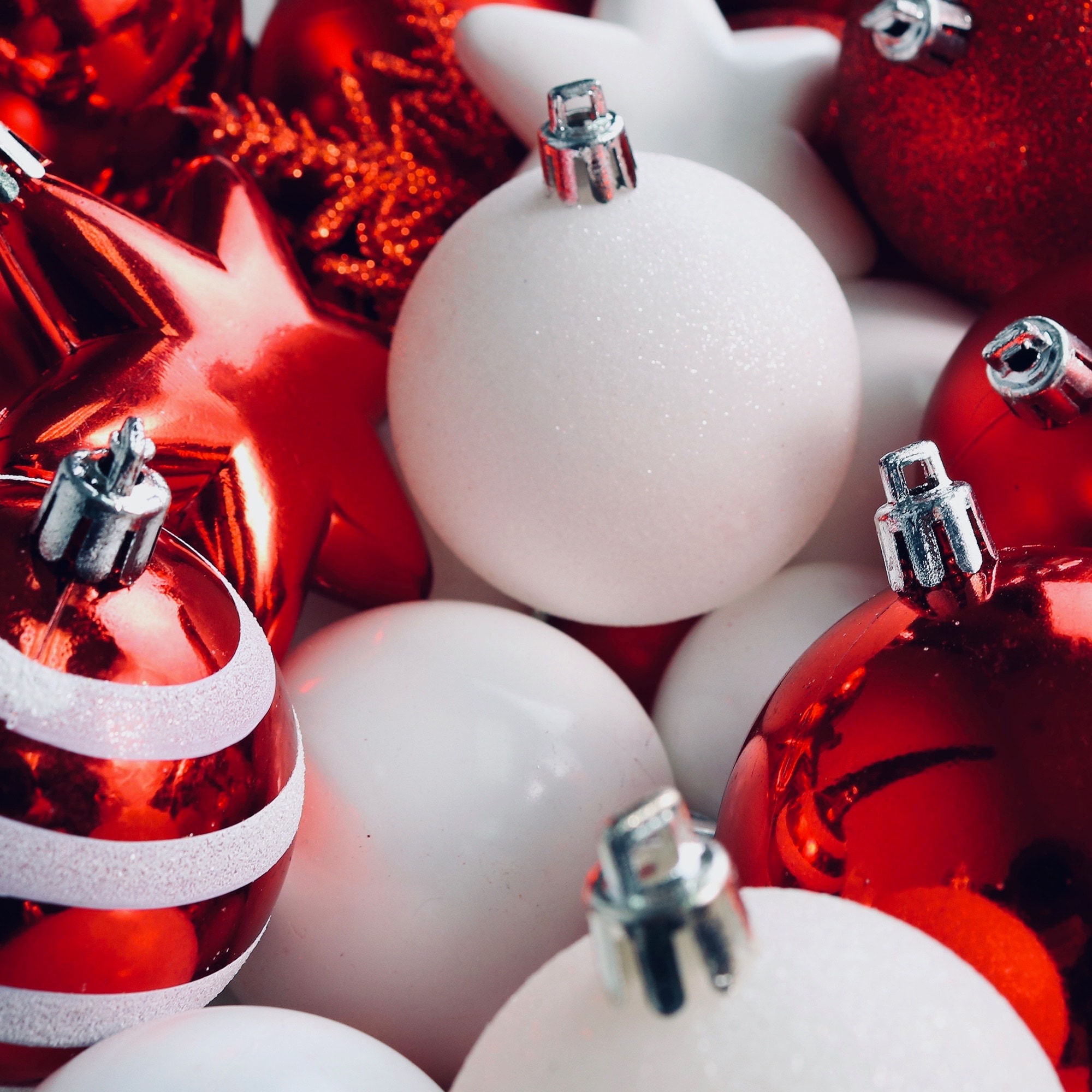 Red and White Shatterproof Plastic Christmas Ornament Set - 76 Pieces