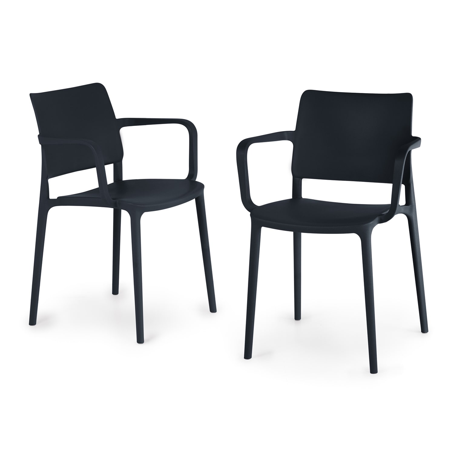 World Rug Gallery JK8050BLACK2 SeriesW1 Set of 2 Stackable White Resin Frame Stationary Dining Chair with Solid Seat
