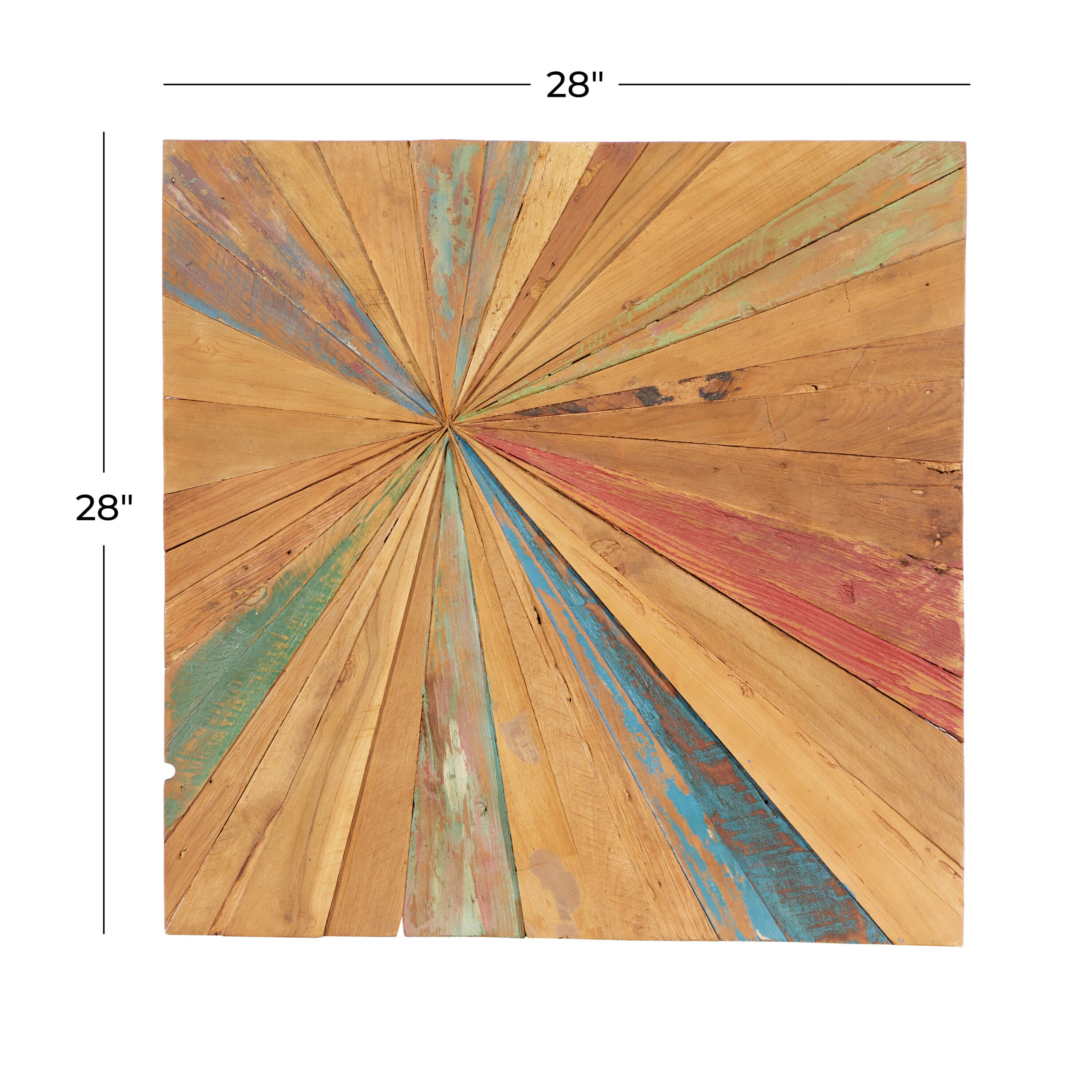 Teak Wood Multicolor Sunburst Wall Decor 28" Square