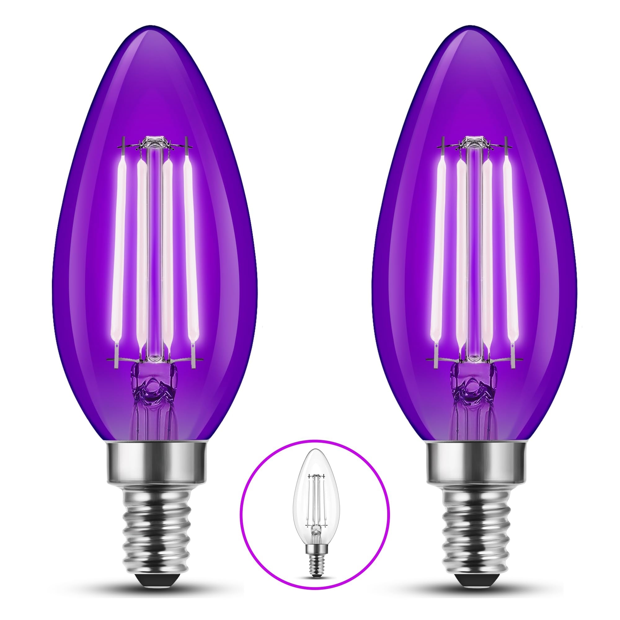 Anqtovp  E12 Candelabra LED Purple Light Bulbs 4W 40W Equivalent C35 Artistic Indoor Outdoor Home Lighting for Halloween Christmas Party 2 pack