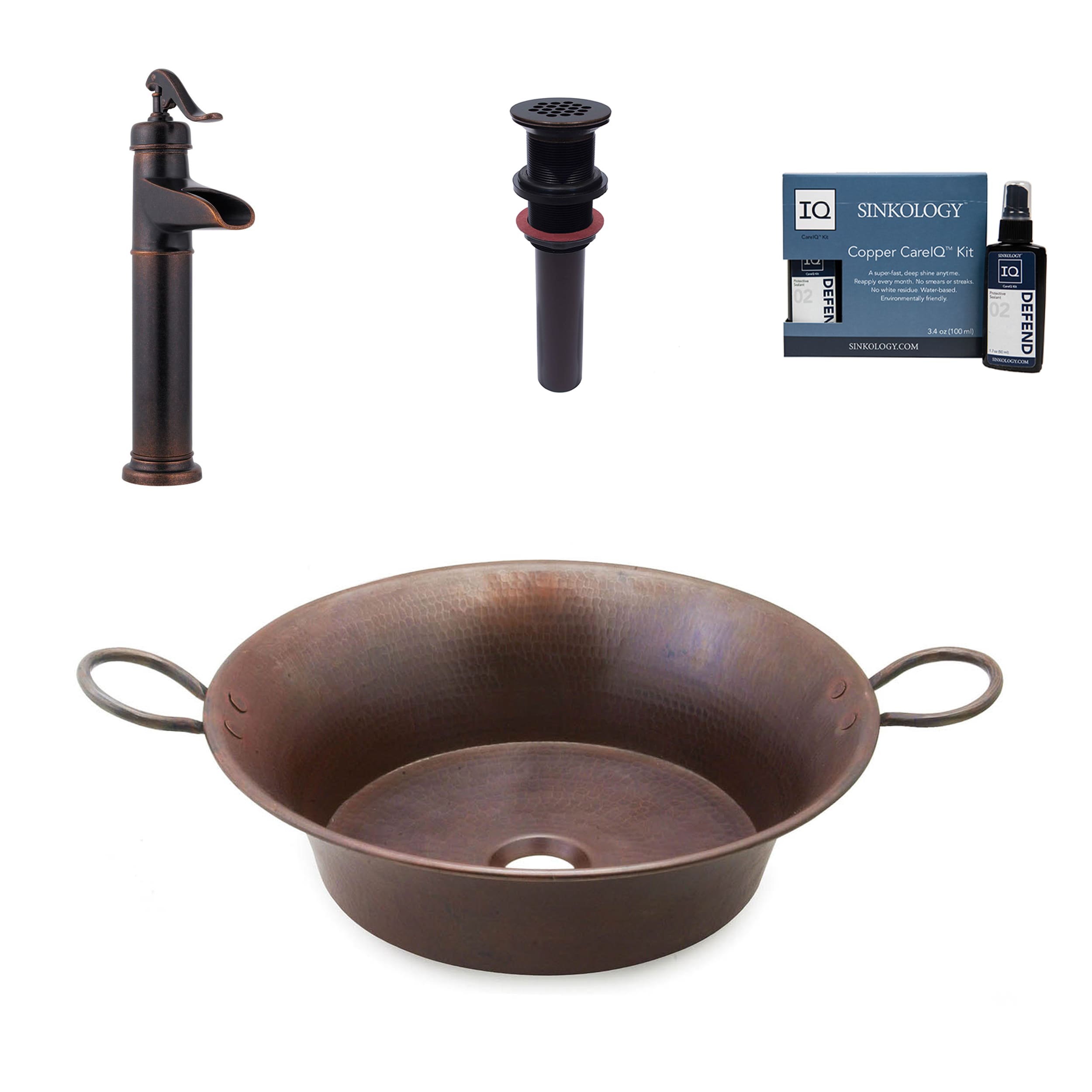 SINKOLOGY SB303-21AG-F040 Copernicus Copper Vessel Oval Rustic Aged Copper Bathroom Sink with Faucet and Drain Included (21-in x 16-in)