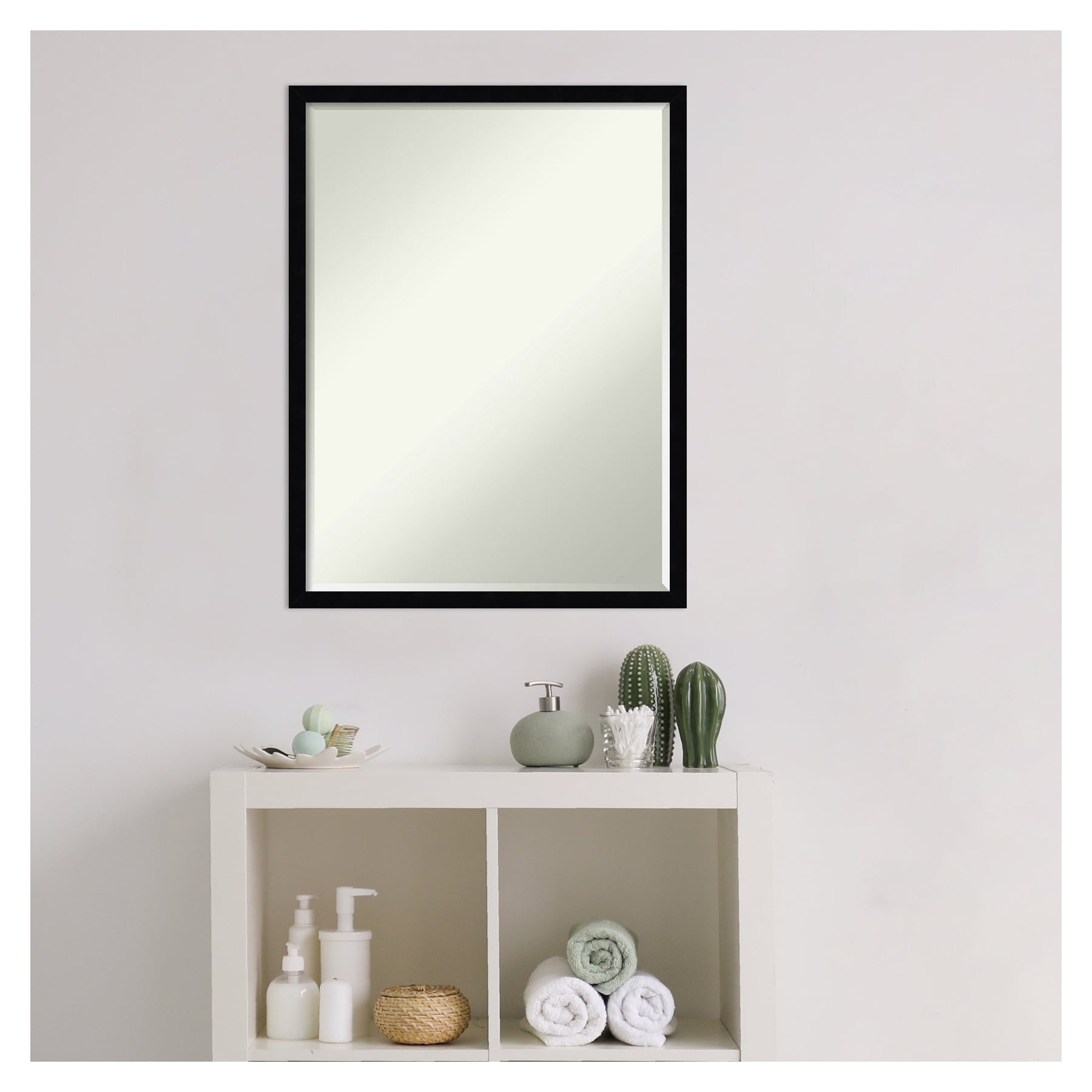 Svelte Noir Black Petite Bevel Wood Bathroom Mirror